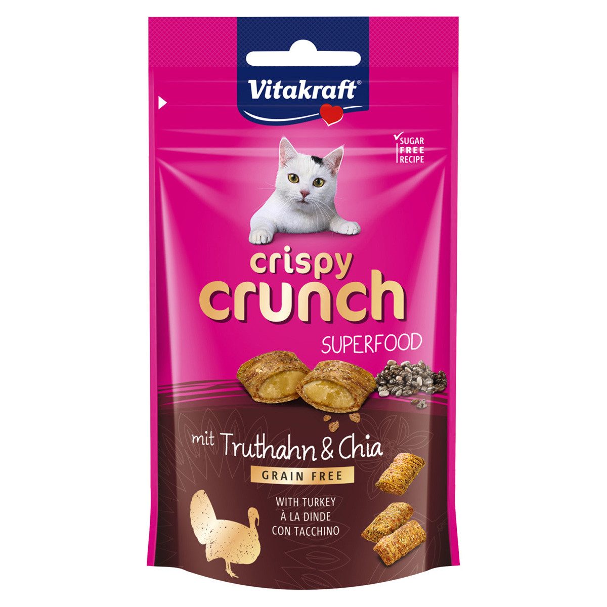 Vitakraft Crispy Crunch Superfood Truthahn & Chia 60 g, Snack für: Katze