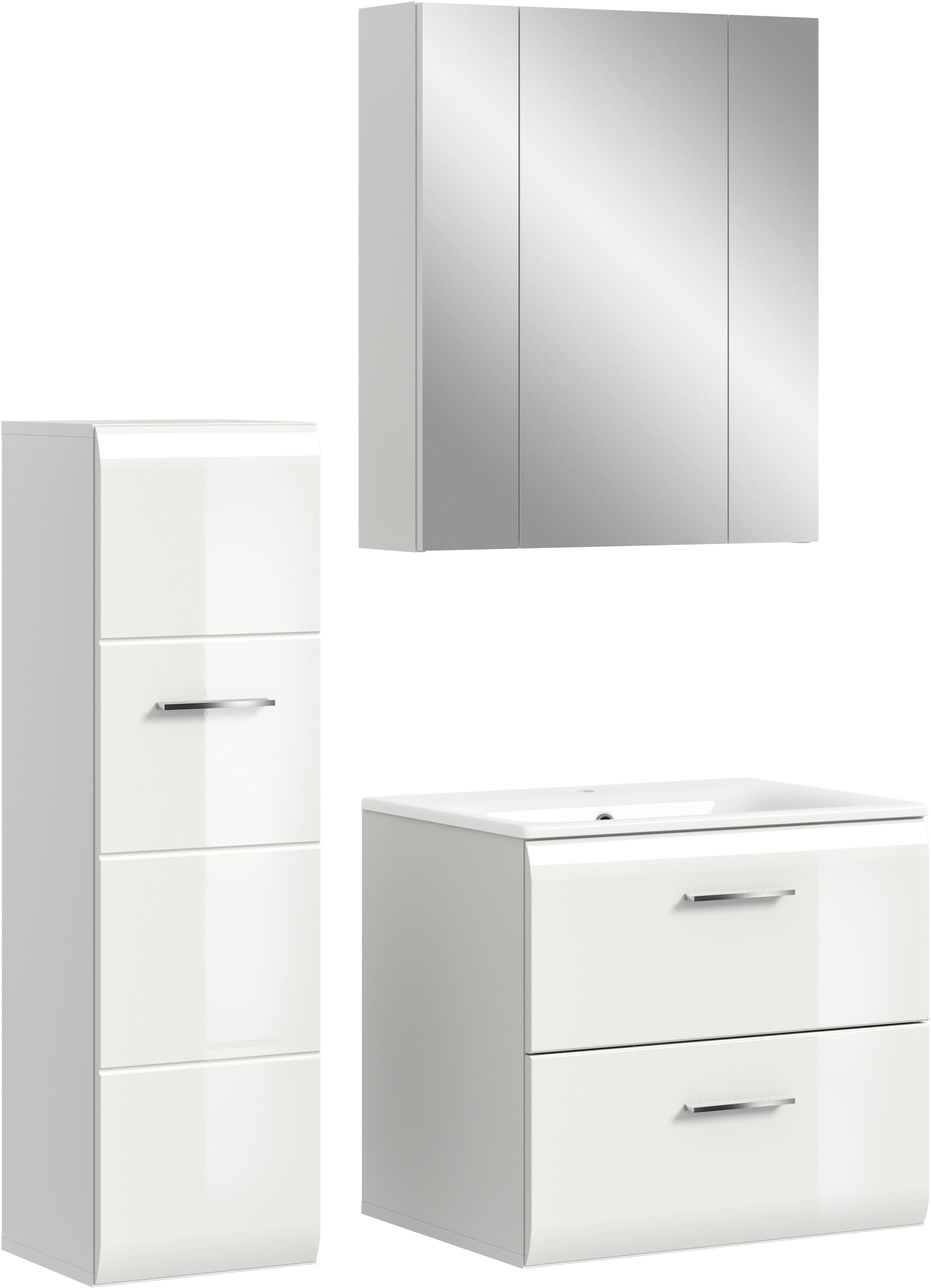 welltime Badezimmer-Set, (Set, 4-St., Standschrank, Waschtisch inkl. Waschbecken), Bad-Kombination, Bad-Möbel, Badezimmer, Kombination, Kombi