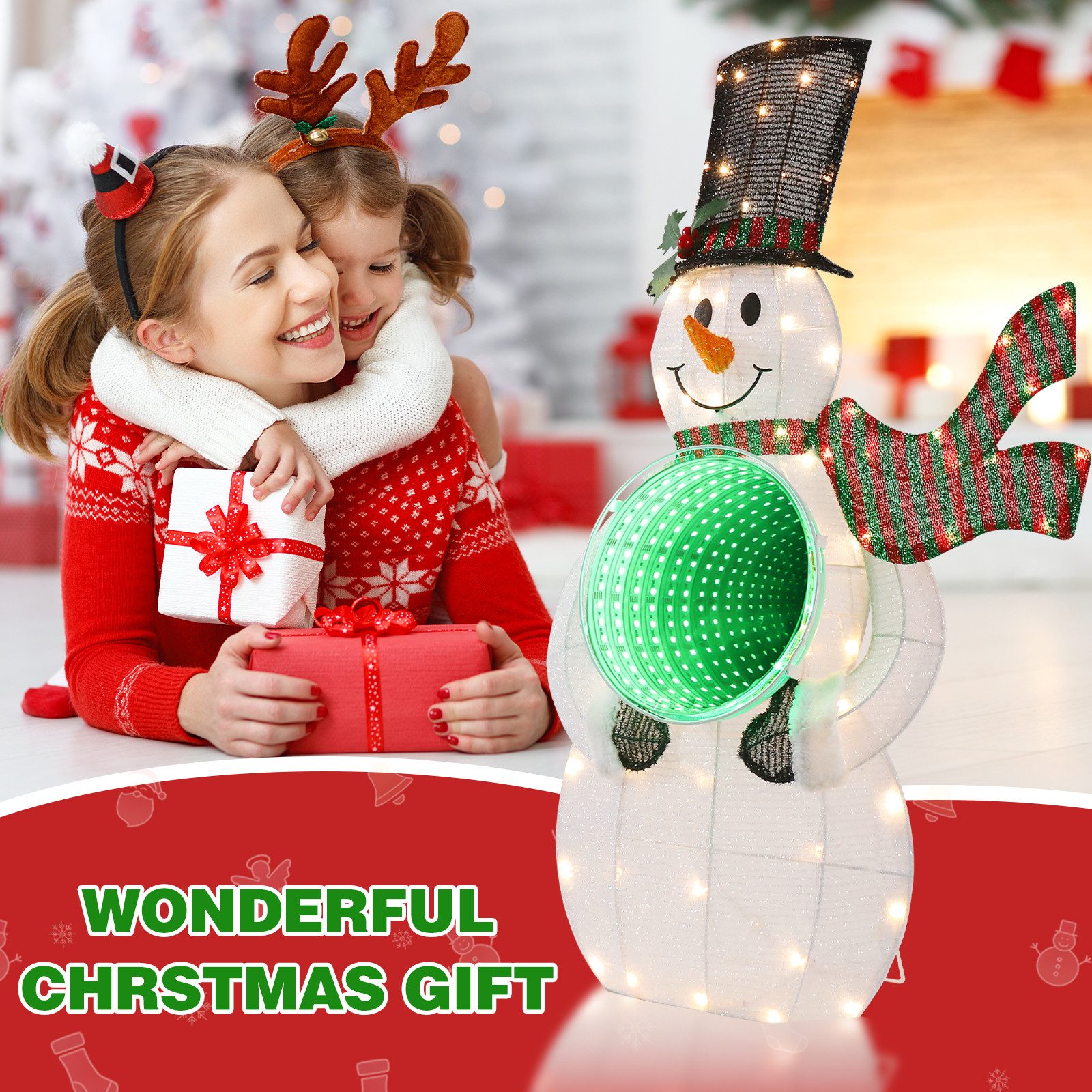 Elegear Schneemann Vertikale 92cm Schneemann mit Tunnel-Leuchte, LED Weihanchtsfigur (1 St), Weihanchten Deko für Outdoor/Garten/Indoor