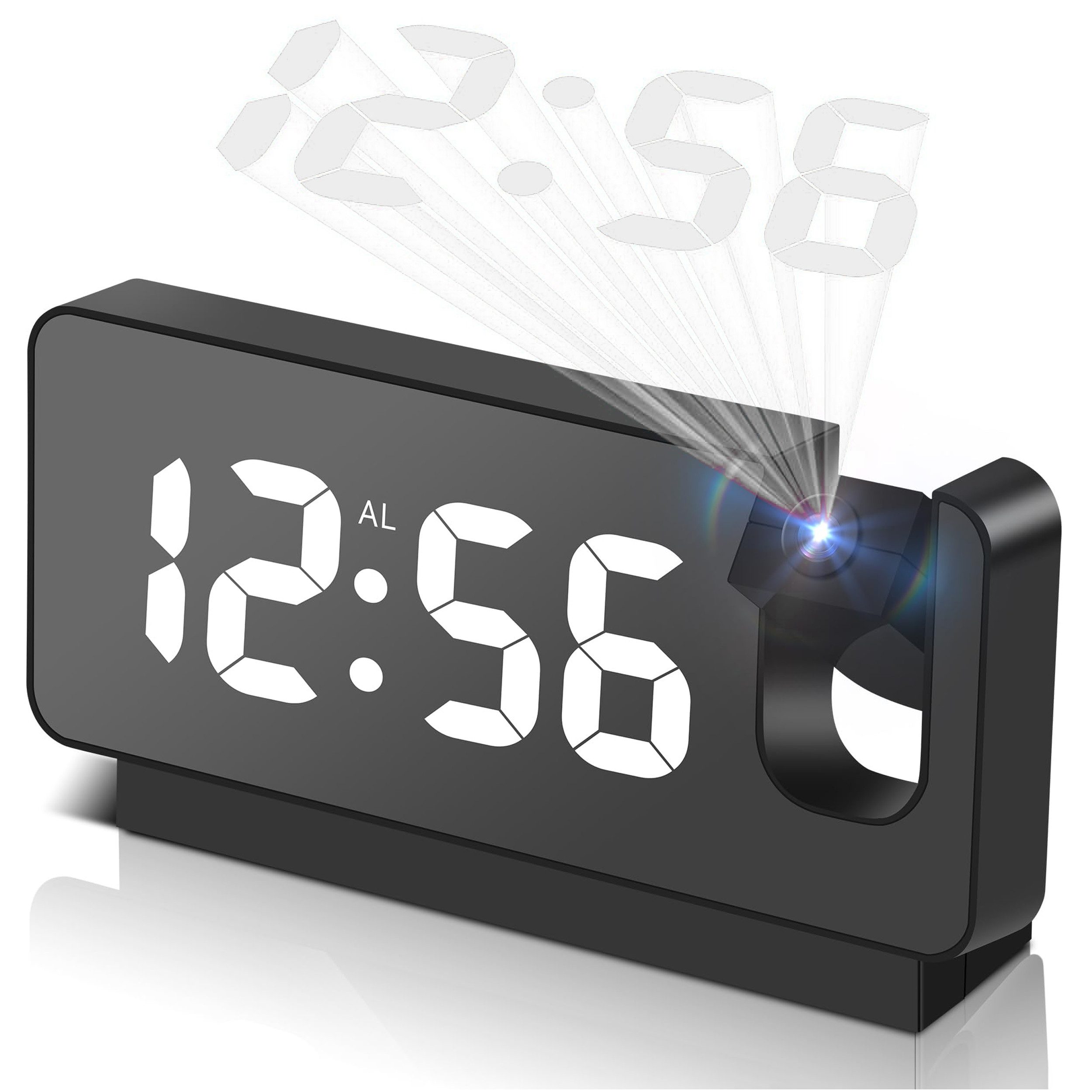 Projektionswecker Digitalwecker aufladbar mit 180° Projektor, LED-Digitaluhr Doppelalarm