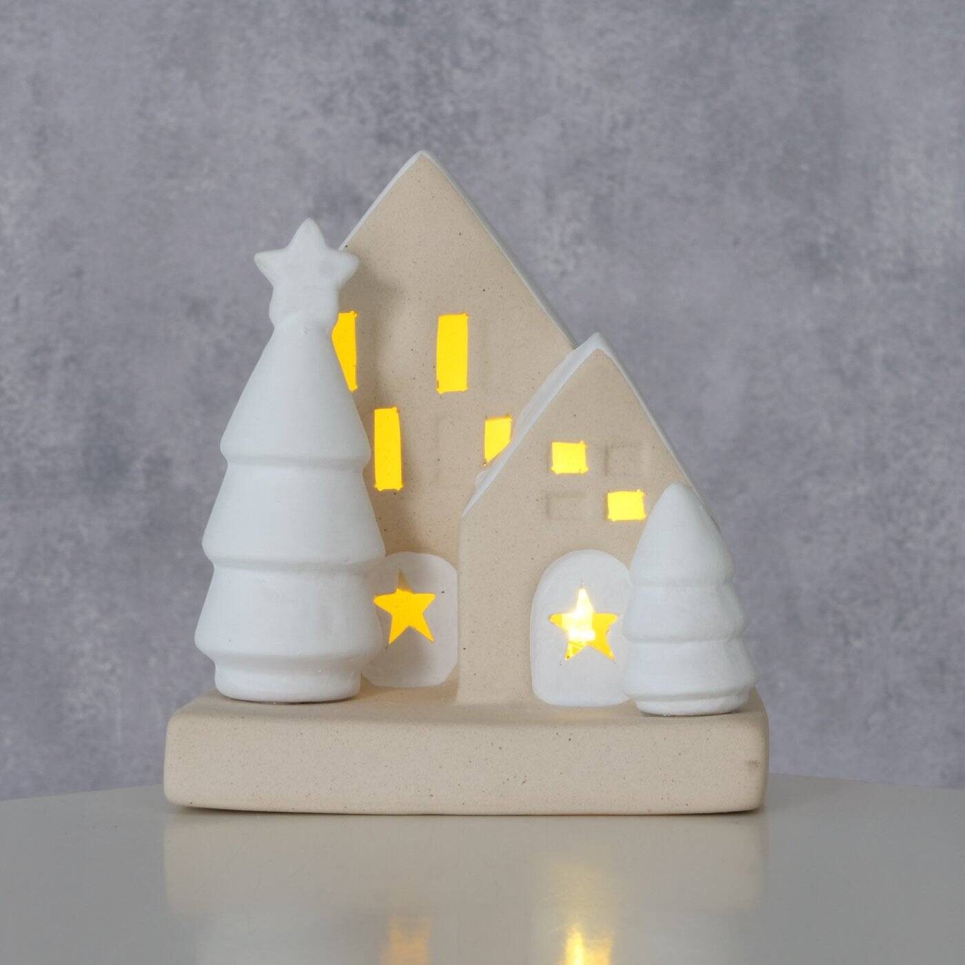 BOLTZE GRUPPE GmbH Weihnachtsfigur Dekofigur Haus aus Stein mit LED-Beleuchtung, 10,5 cm (Deko-Objekt, Deko-Objekt), mit LED-Beleuchtung