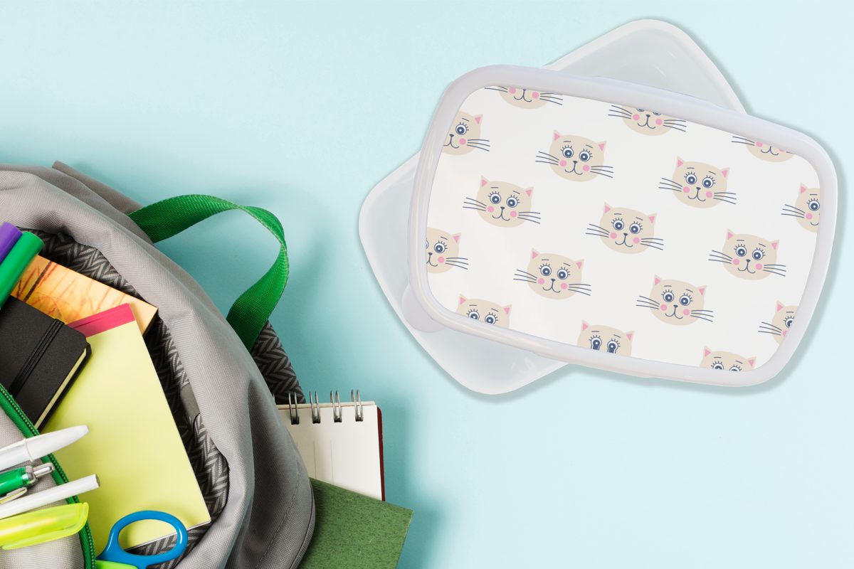 MuchoWow Lunchbox Katzen - Muster und Jungs Erwachsene, Brotdose, für Mädchen Brotbox und - - Kinder Mädchen Pastell - (2-tlg), für weiß Kunststoff, Kinder