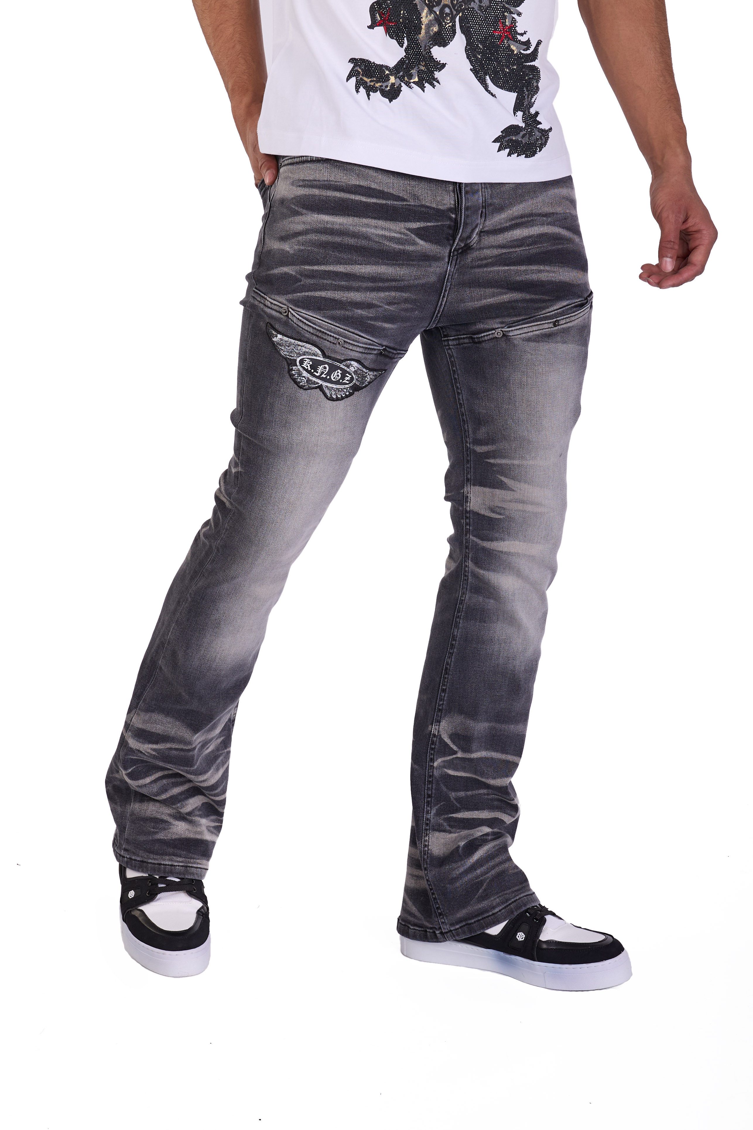 KINGZ Bootcut-Jeans Designer Schlaghose im Vintage Look