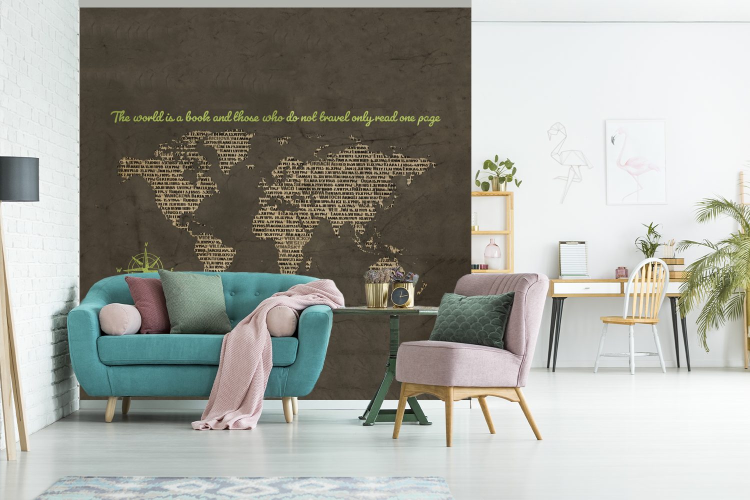 (5 Tapete - Weltkarte für Zeitung Matt, St), Schlafzimmer, MuchoWow Fototapete Grün, Wohnzimmer - Vinyl Wandtapete bedruckt, oder