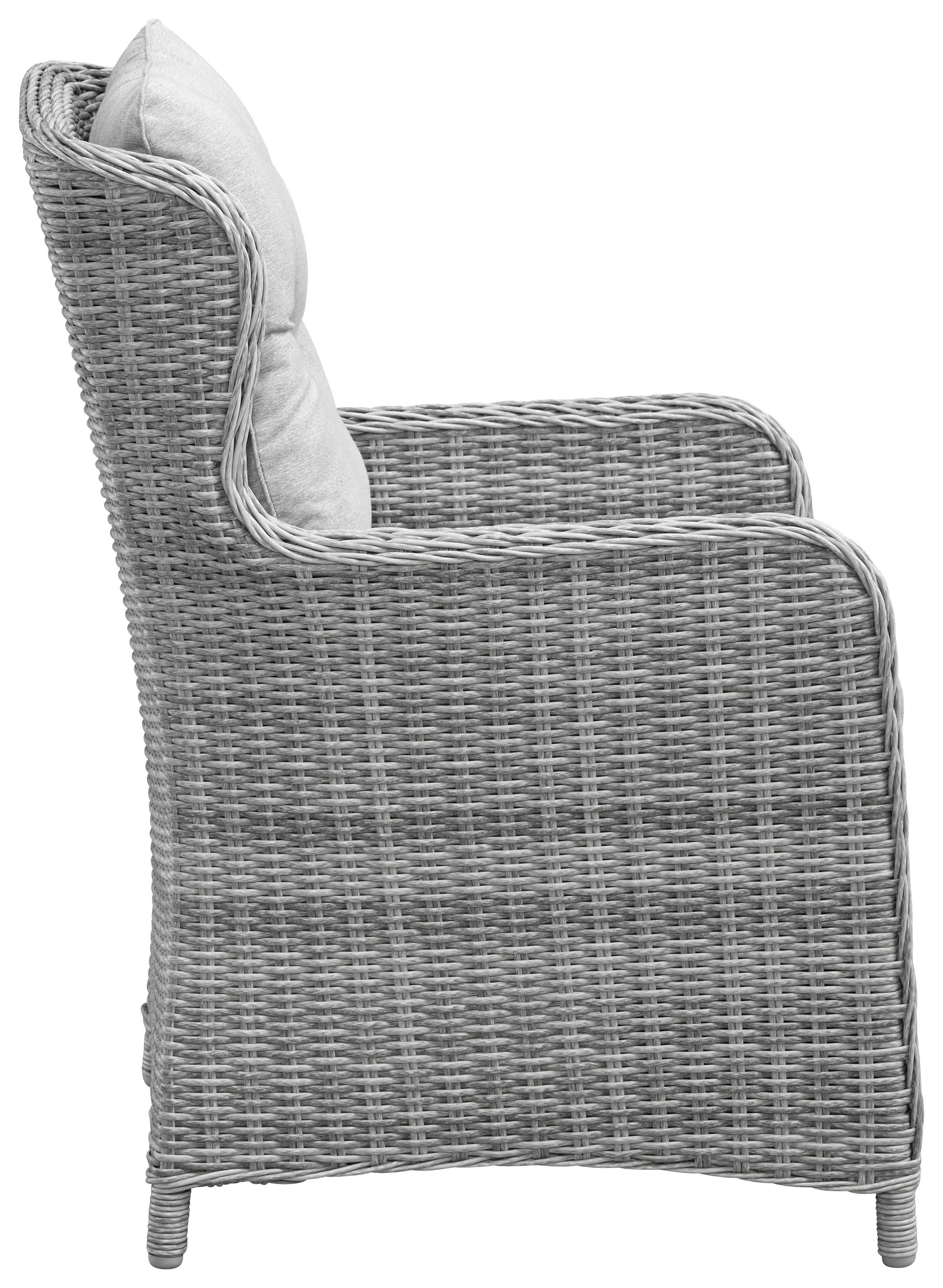 KONIFERA Garten-Essgruppe Seattle, (Set, 19-tlg., 6x Sessel, 1xTisch 170x90 cm, inkl. Auflagen, Polyrattan, Aluminium), Tischbeine aus Akazie, Tischplatte aus 5mm starkem Sicherheitsglas
