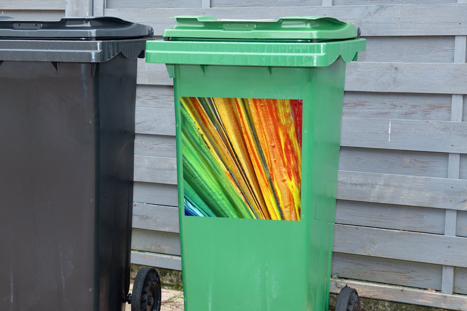 MuchoWow Wandsticker Buntes Ölgemälde Sticker, St), Mülltonne, Abfalbehälter (1 Mülleimer-aufkleber, Container