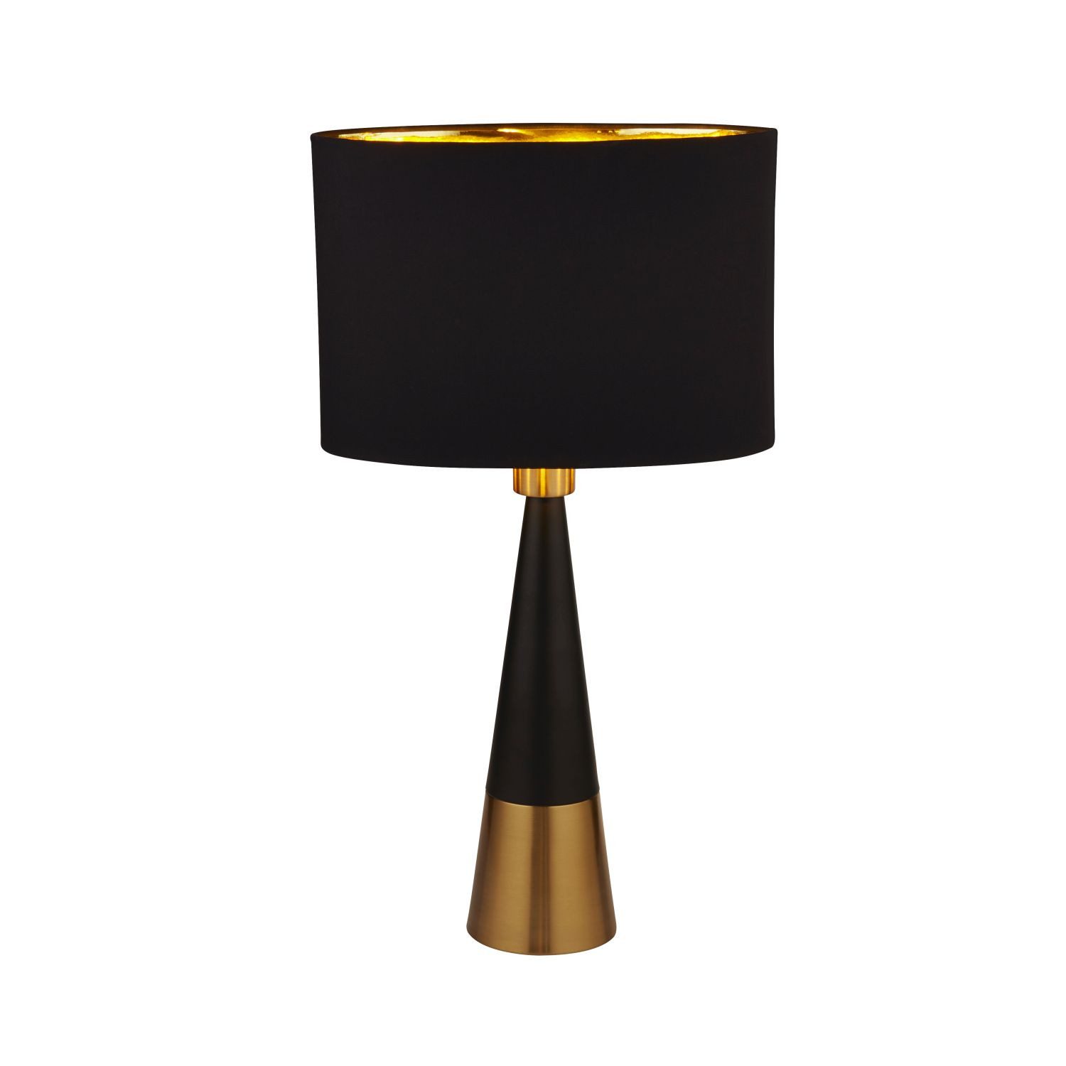 Licht-Erlebnisse Tischleuchte COLEMAN, ohne Leuchtmittel, in Schwarz Gold Kupfer E27 58,5 cm D: 18,5 cm Stoff Metall Modern