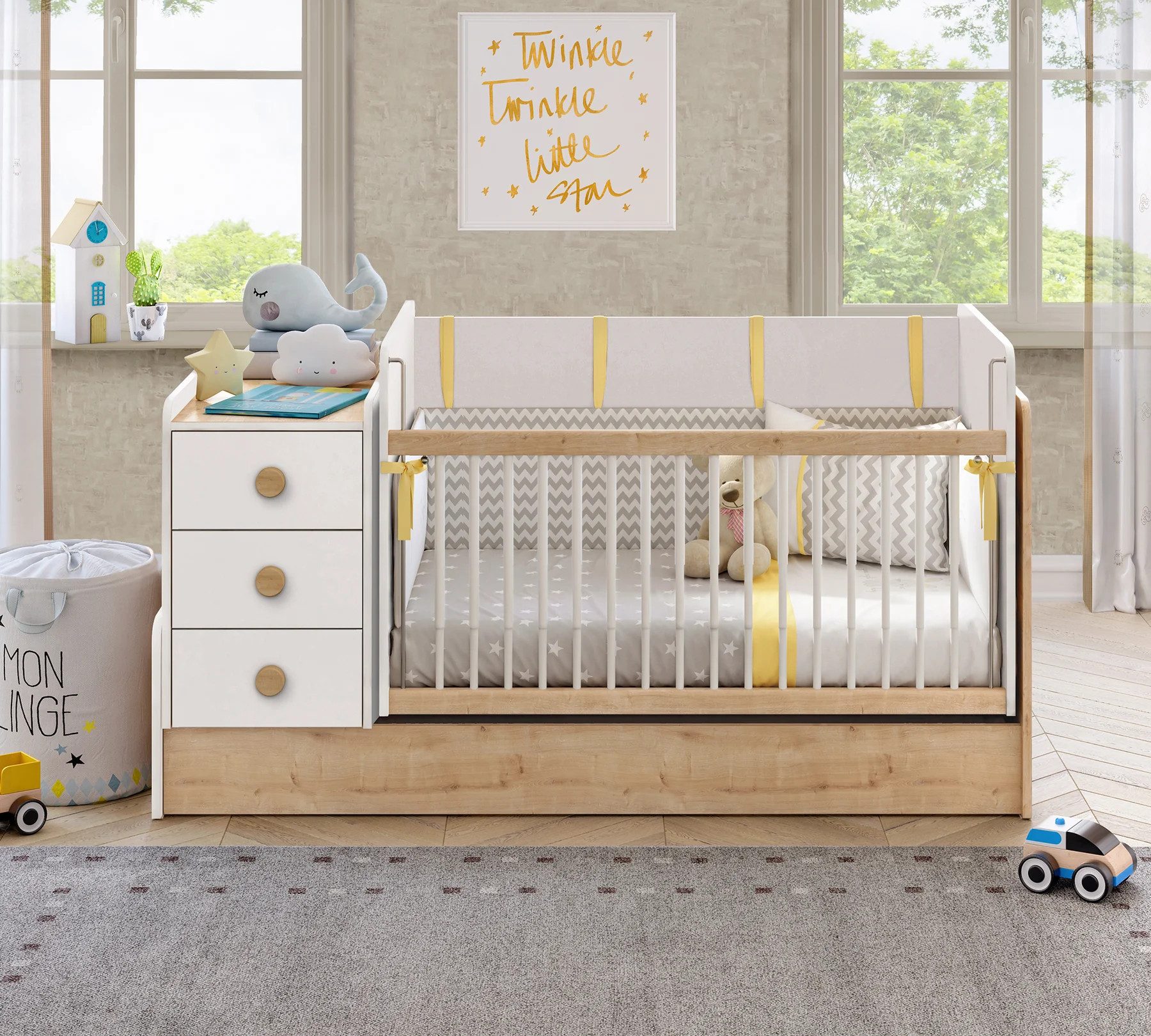 Möbel-Zeit Babybett NATURA mit Schaukelfunktion, 70x115 - 70-160 cm