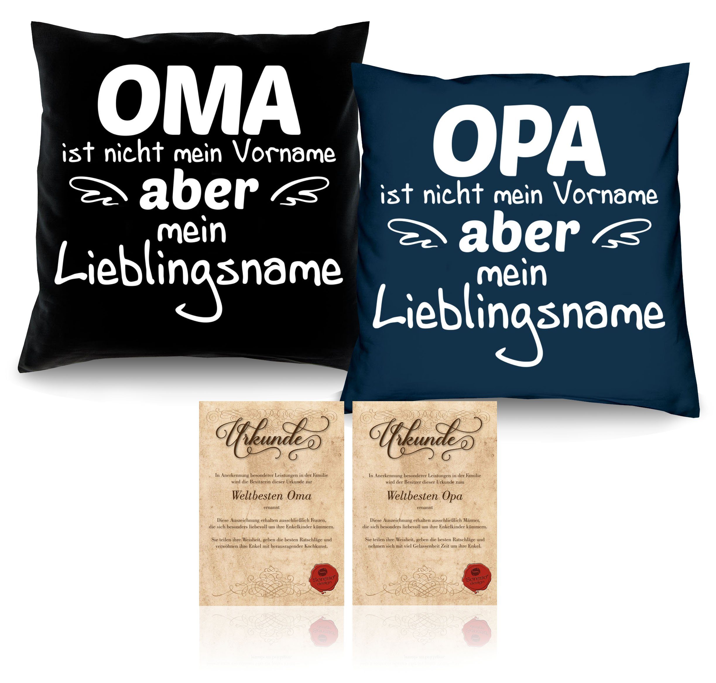 Soreso® Dekokissen Kissen mit Geburtstagsgeschenke Navy Opa, im Blau Set Oma Füllung Vater Mutter