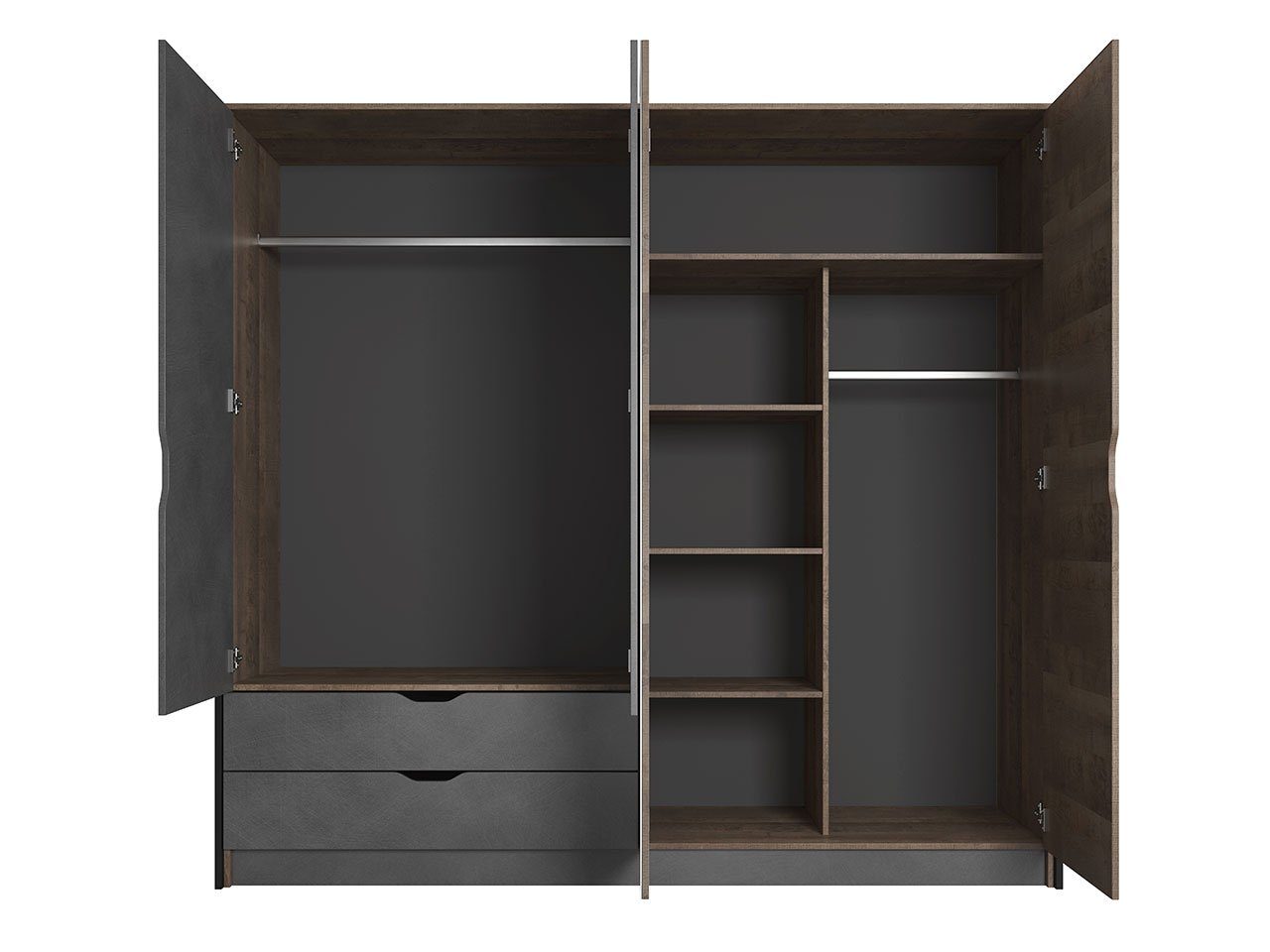 Mirjan24 Kleiderschrank 220 Arden und Kleiderstangen, Spiegel, cm F Drehtüren zwei 4 220x56x204 2 Schubladen) (mit