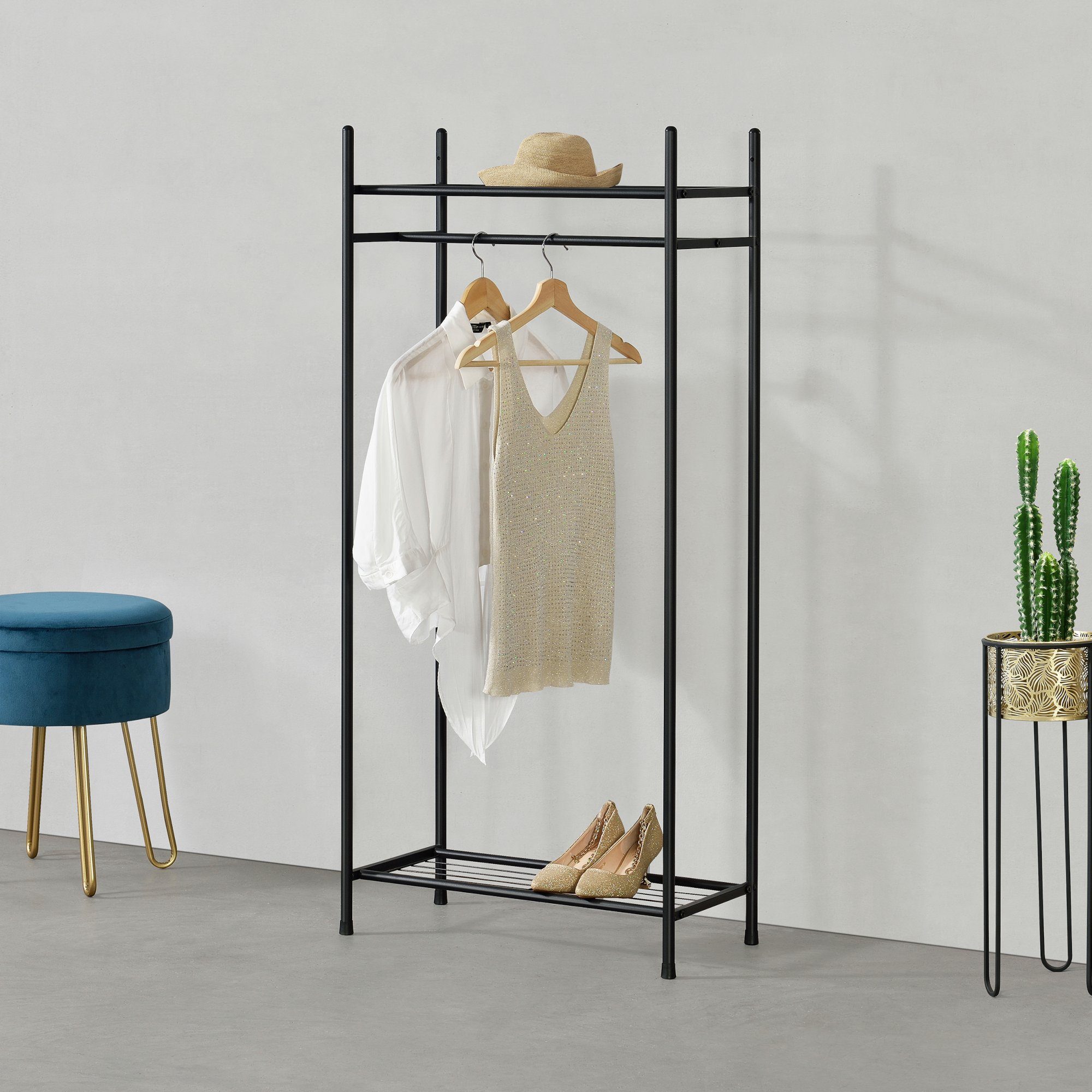 en.casa Garderobenständer, »Irura« Kleiderständer 130x60x30cm 2 Ablagen ein günstig online kaufen