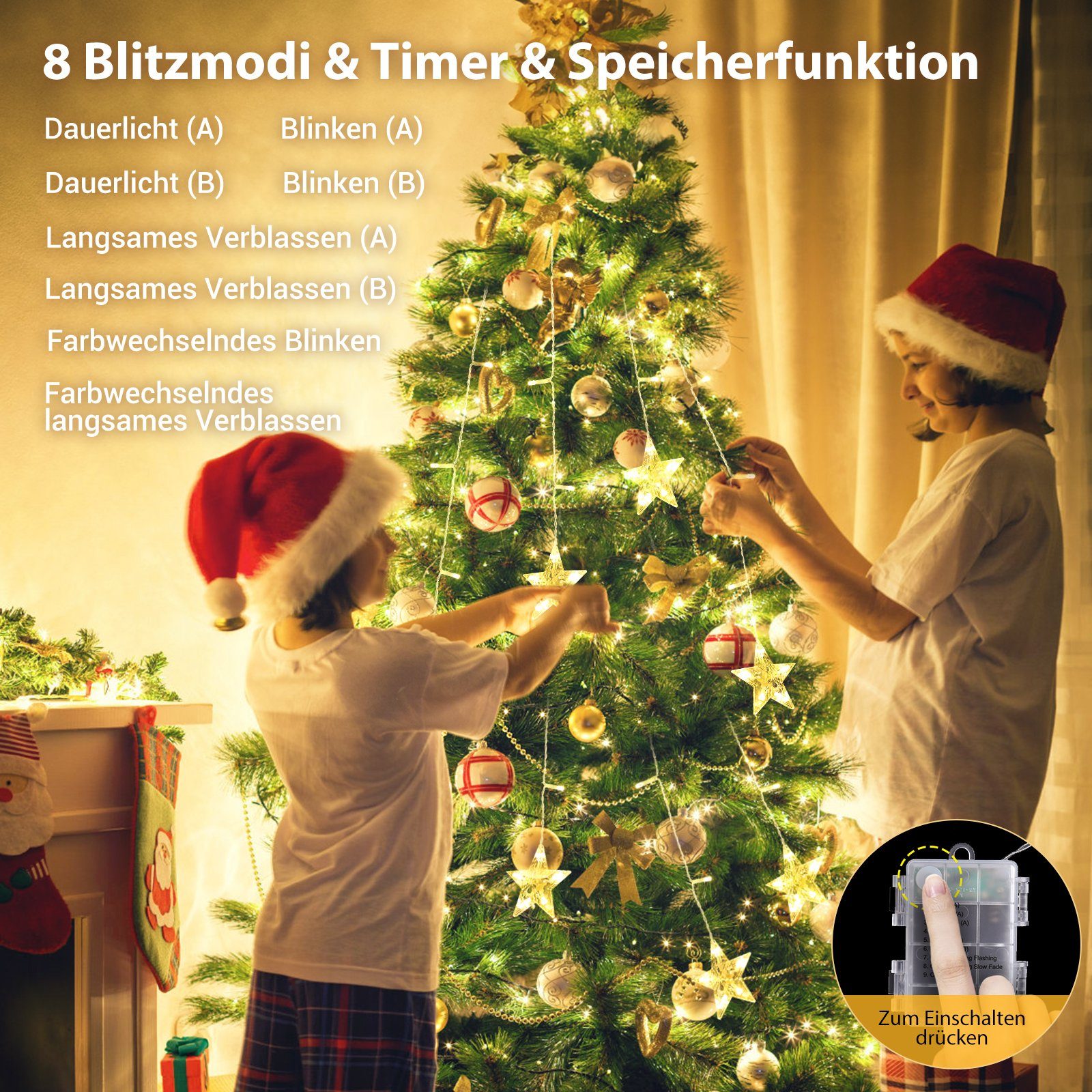 Elegear Lichtervorhang 88cm Bunt&Warmweiß weihnachtsstern fenster, weihnach günstig online kaufen