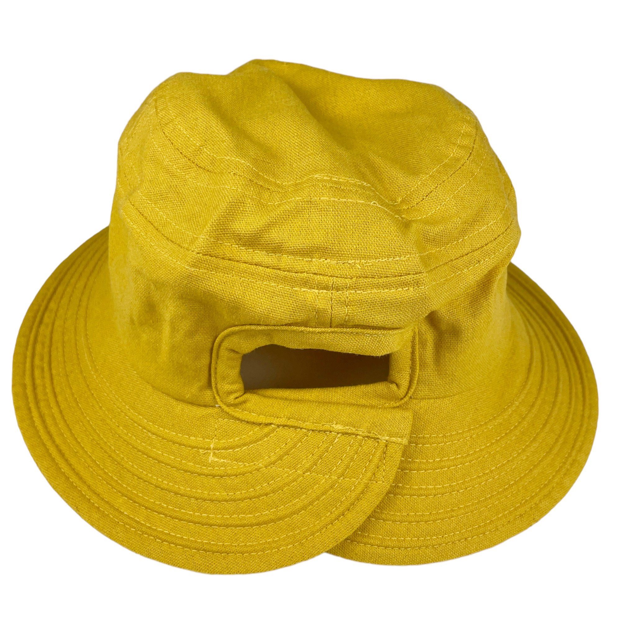 Modischer Taschen4life ockergelb Bucket Hut Sommer Fischerhut Sonnenhut Leinen Hat, Größenverstellbar, unisex,