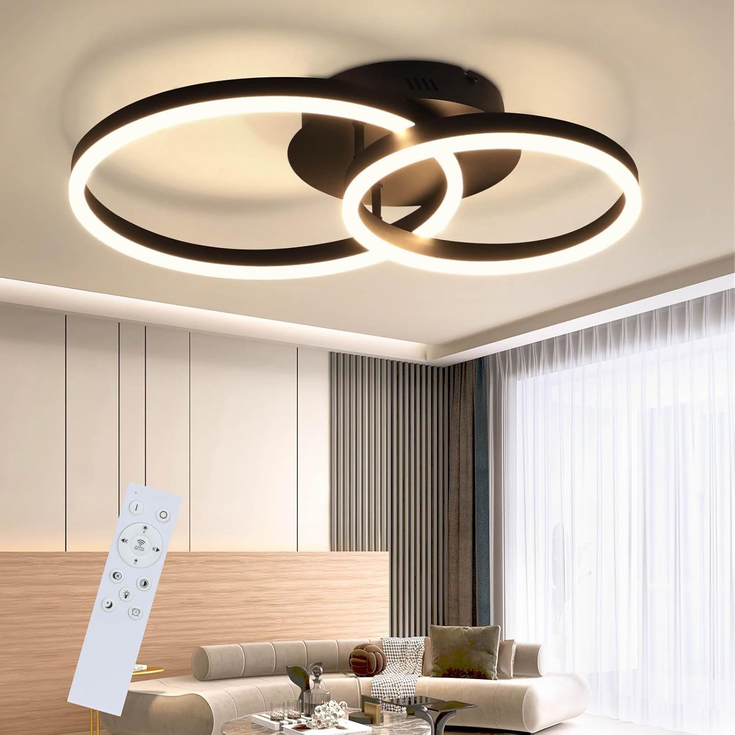 ZMH LED Deckenleuchte Dimmbar Schwarz/Gold Ringe Deckenlampe Modern 46/74W günstig online kaufen