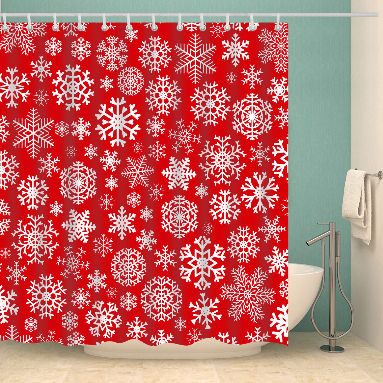 Qelus Duschvorhang Weihnachten Gedruckt Duschvorhang 180x180cm für Badezimmer, Badewanne