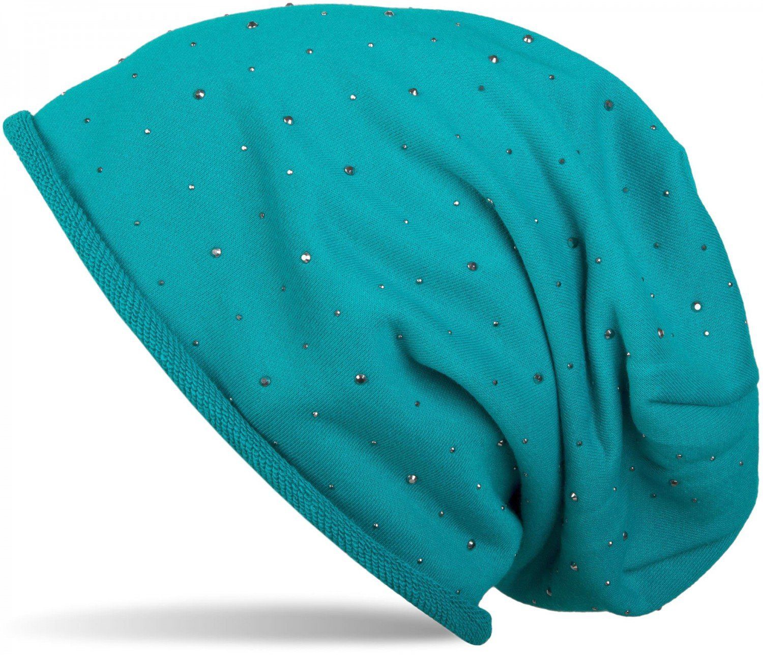 styleBREAKER Beanie (1-St) Beanie mit Strass Nieten Türkis-Blau