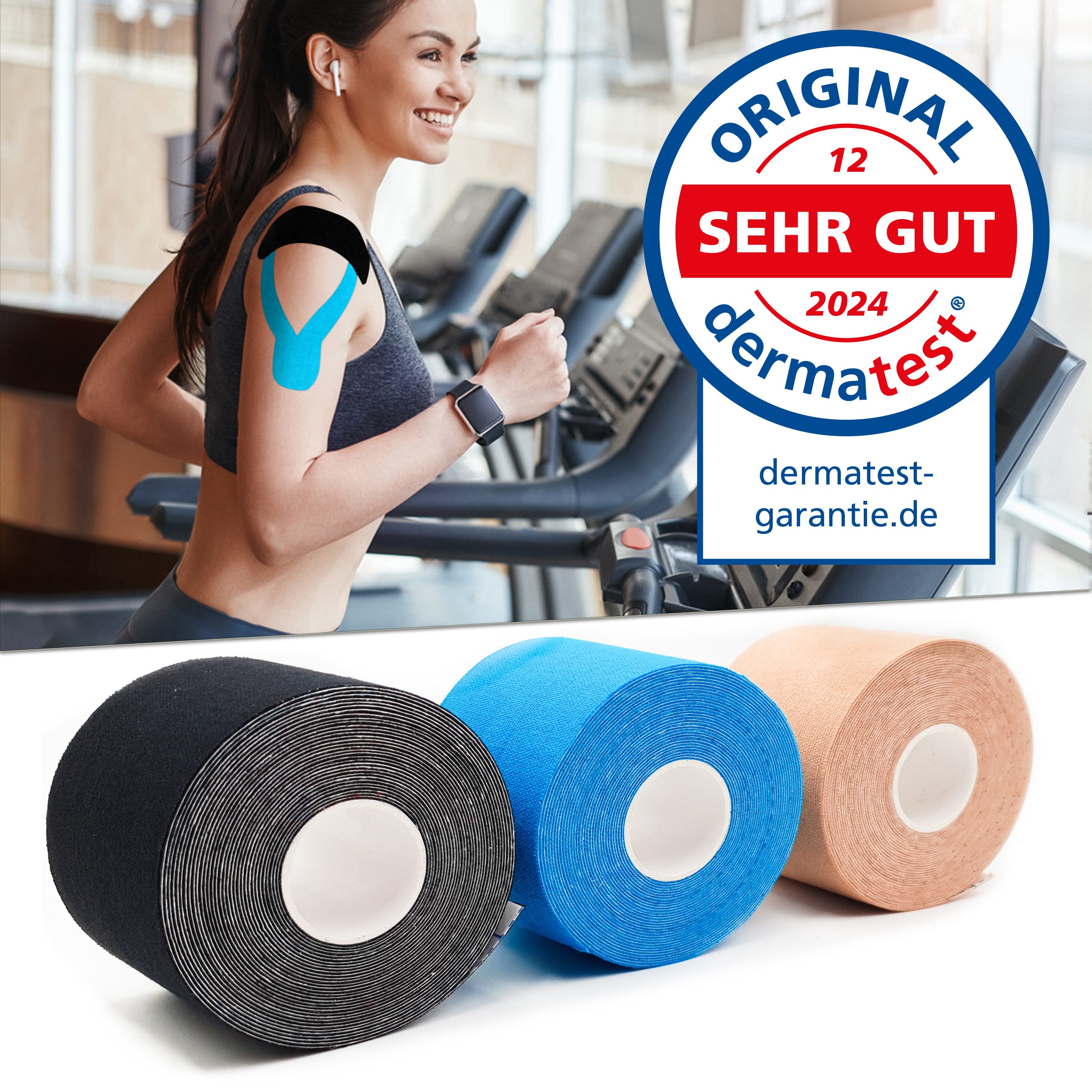 Axion Kinesiologie-Tape Kinesio-Tapes - Wasserfeste Tapes in blau, beige, schwarz (Set, 3-St) MEDIZINPRODUKT, Physiotape, Sporttape Bandage