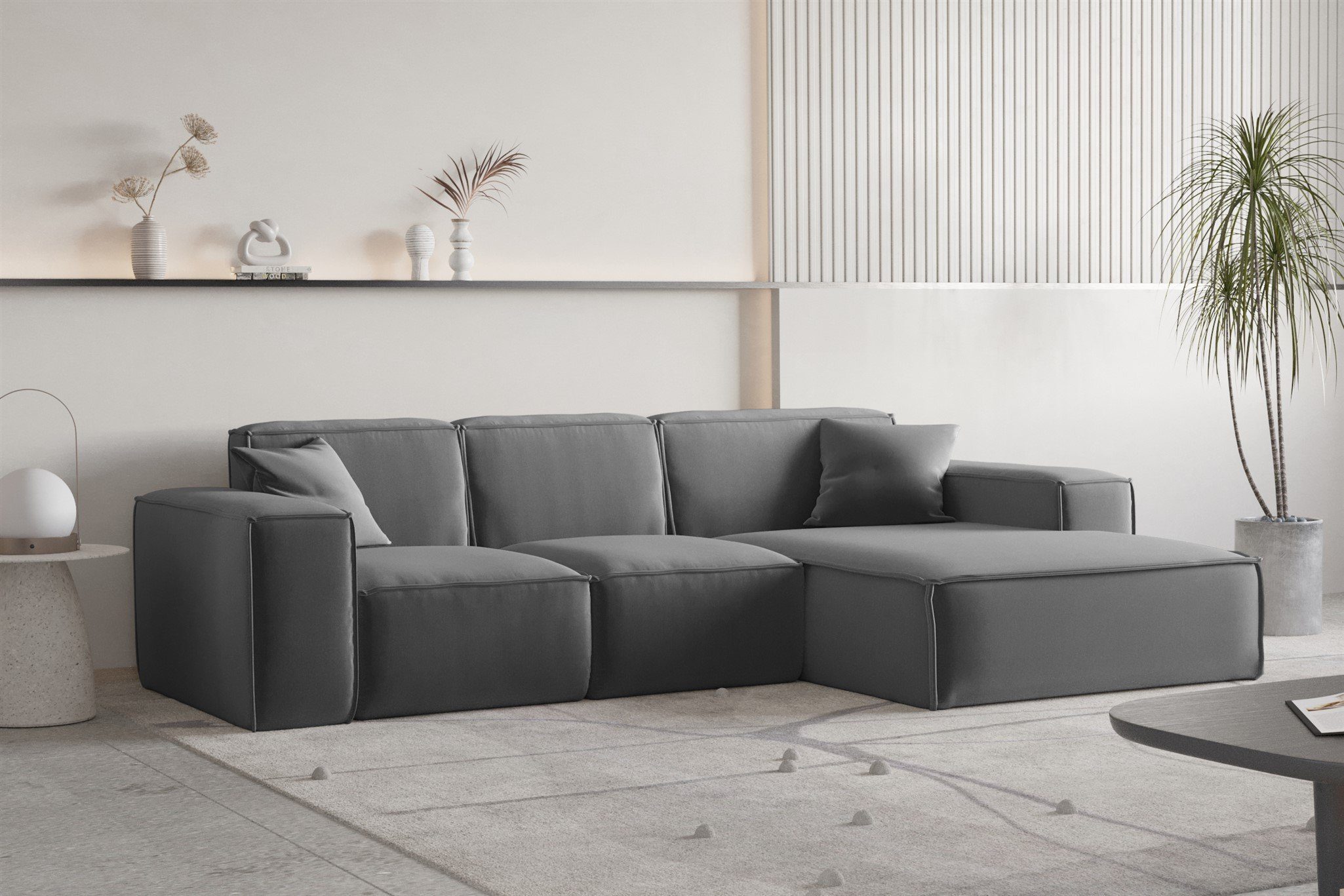 Fun Möbel Ecksofa Designersofa CELES PREMIUM Ottomane Rechts oder Links in Stoff, inkl. 2 Zierkissen