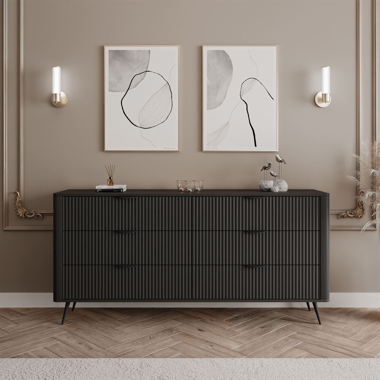 Lookway Kommode SCARLETT 6S mit Schubladen und Metallgriffe, Breite: 163 cm