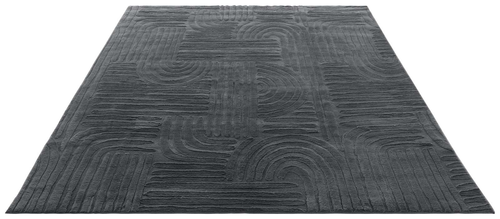 TaraCarpet Teppich Taipe-Onda Hasenfell extra weich Hoch-Tief-Struktur, rechteckig, Höhe: 13 mm, Hasenfell Fliese anthrazit Wohnzimmer Schlafzimmer Esszimmer 60X110