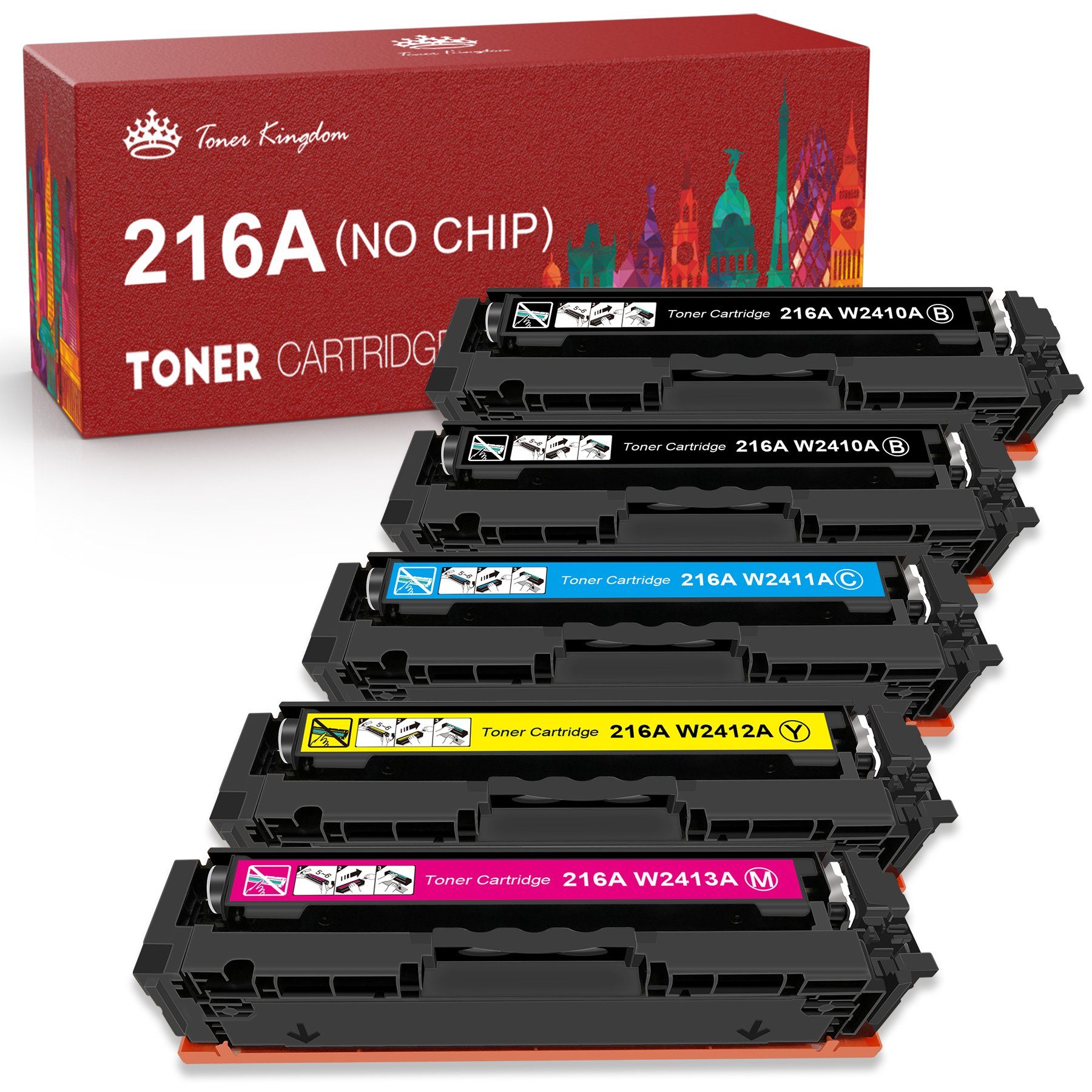 Toner Kingdom Tonerpatrone für HP 216A Ersatz 216 A Kein Chip W2410A W2411A