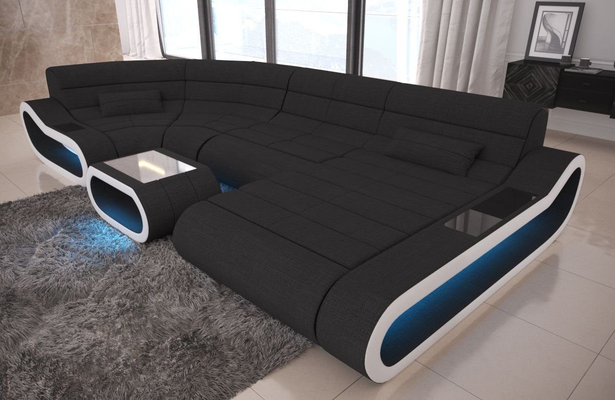 Sofa Dreams Wohnlandschaft Stoff Couch Polstersofa Concept U Form Stoffsofa Sofa, mit LED, Designersofa mit ergonomischer Rückenlehne