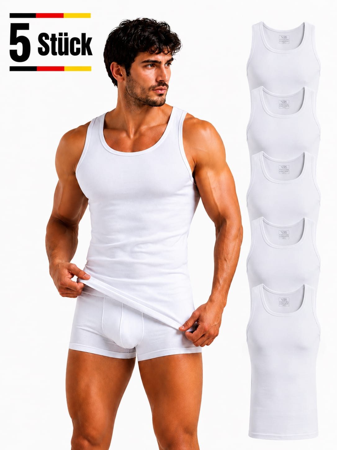Unterhemd Herren 5er Pack aus 100% Baumwolle Tank Top, formstabil & atmungsaktiv