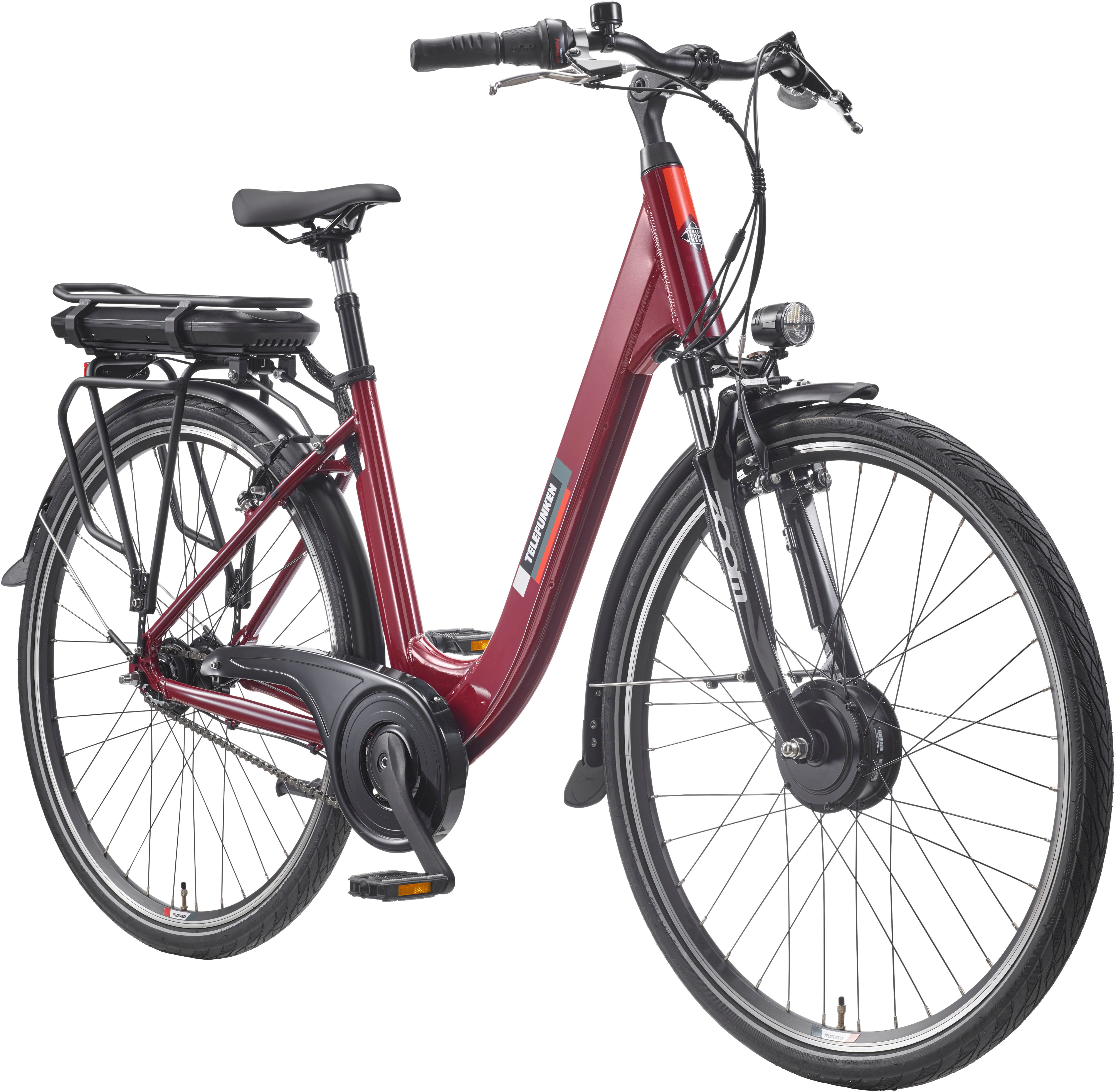 Telefunken E-Bike Cityrad Multitalent RC845, 7 Gang Shimano, Nabenschaltung, Frontmotor, 468 Wh, (28 Zoll, Straßenzulassung, ca. 100 km Reichweite), Pedelec, Elektrofahrrad für Herren u. Damen, tiefer Einstieg