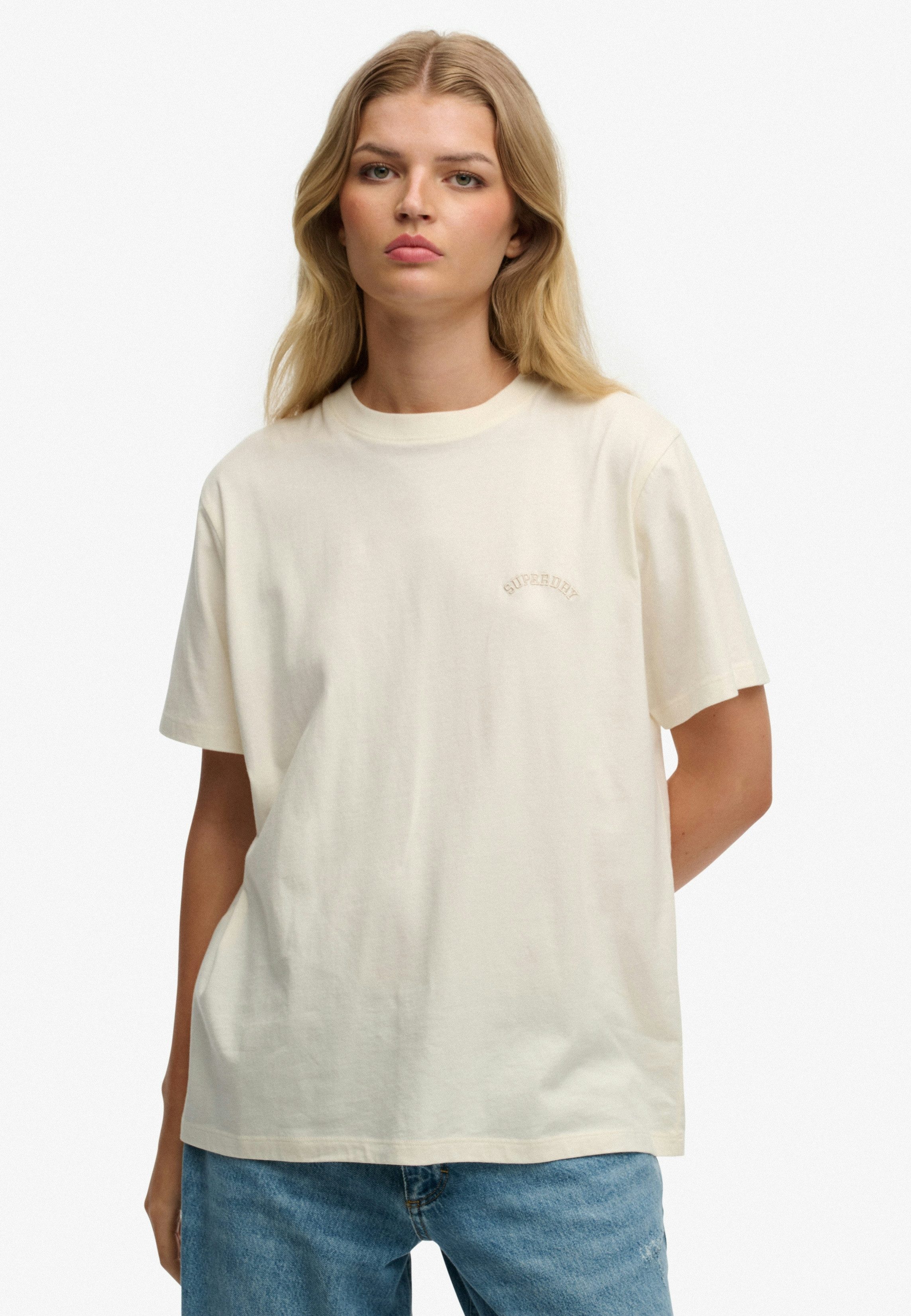 Superdry Damen Locker Geschnittenes Essential T-shirt mit Logo White - Größe: 46