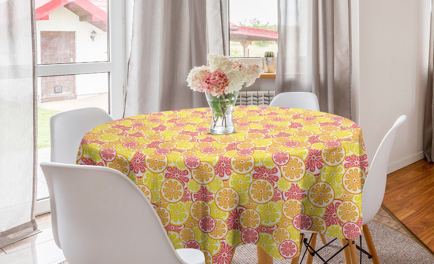 Abakuhaus Tischdecke Kreis Tischdecke Abdeckung für Esszimmer Küche Dekoration, Orange und Gelb Zitrusfrüchte Kunst