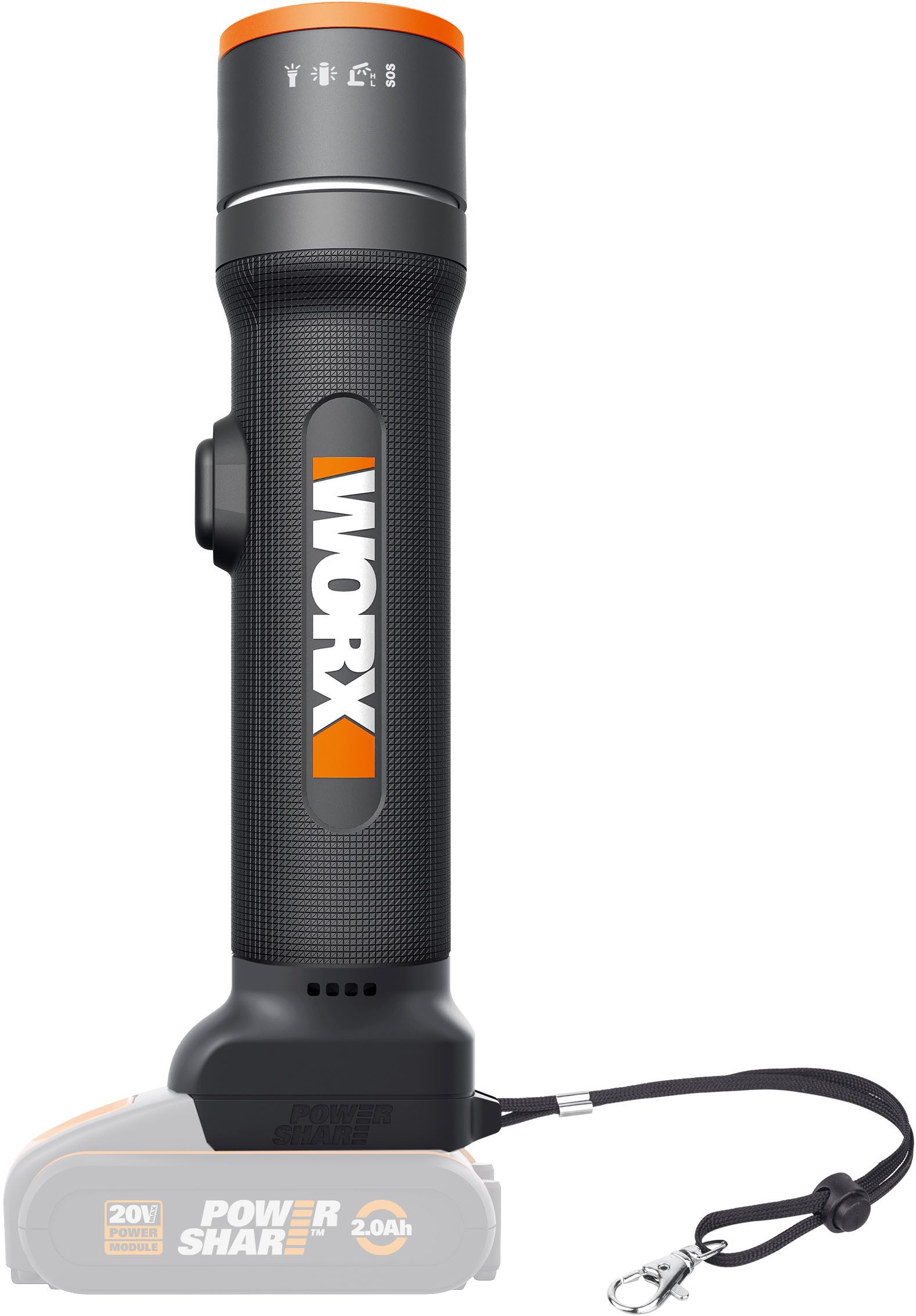 Worx LED Arbeitsleuchte WX027.9, LED fest integriert, Neutralweiß, 120-510 Lumen, 4-IN-1 multifunktional, ohne Akku & Ladegerät