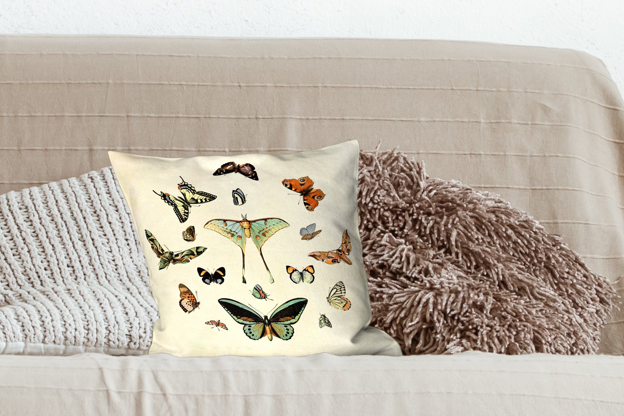 - Schlafzimmer, MuchoWow Dekokissen - Sofakissen mit für Wohzimmer, Vintage, Zierkissen Deko, Schmetterling Tiere Füllung