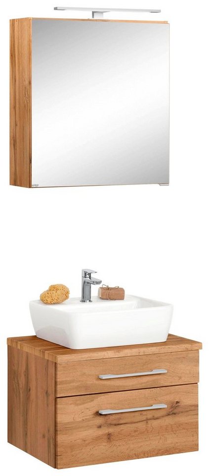 HELD MÖBEL Badmöbel-Set Davos, (2-St), Spiegelschrank Breite 60 cm, mit  rechteckigem Waschbecken