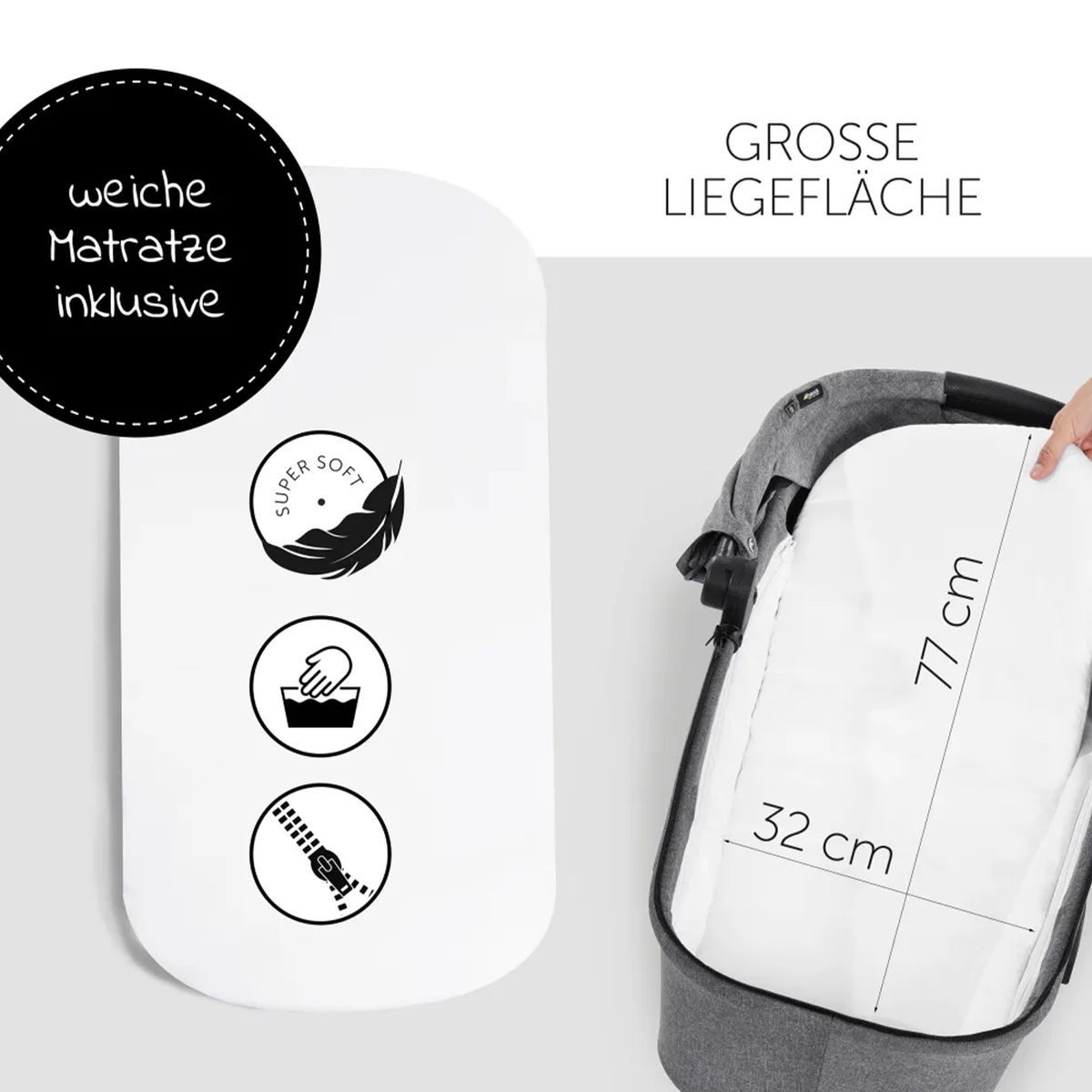 Hauck Kombi-Kinderwagen Vision X Duoset Black - Melange Grey, 2in1 Kinderwagen Buggy Set mit Babywanne & Sportsitz