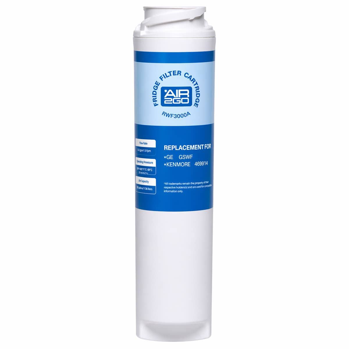 AIR2GO Wasserfilter RWF3000A, Zubehör für Kühlschrankfilter für Air2Go GSWF SmartWater 238C2334P001, GSWFDS, 100749-C, 100810/A, AP3418061, TS18KHP, TS22KHP, PTS22LHP, PTS25LHP, PDS20MCP, PDS22MCP, Kenmore, 46-9914, AP3418061, WR17X11608, EFF-6023A, Tier1, RWF1061, ICEPURE, RWF3000A, Pureza, PF9, WaterSentinel, WSG-2, Odoga, WFEK00011, GTS, 18KHP, Denali Pure, WF-GSWF, PUREPLUS, PP-RWF3000AA, Passend für Kühlschränke von Air2Go