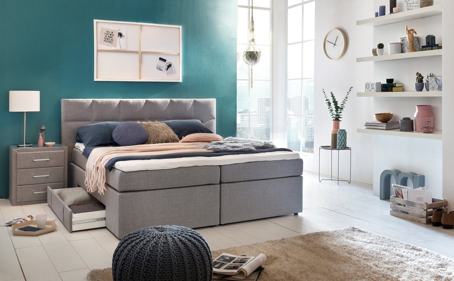 Möbelfreude Boxspringbett Boxspringbett Andybur Hellgrau 200x200 cm H3, Hel günstig online kaufen