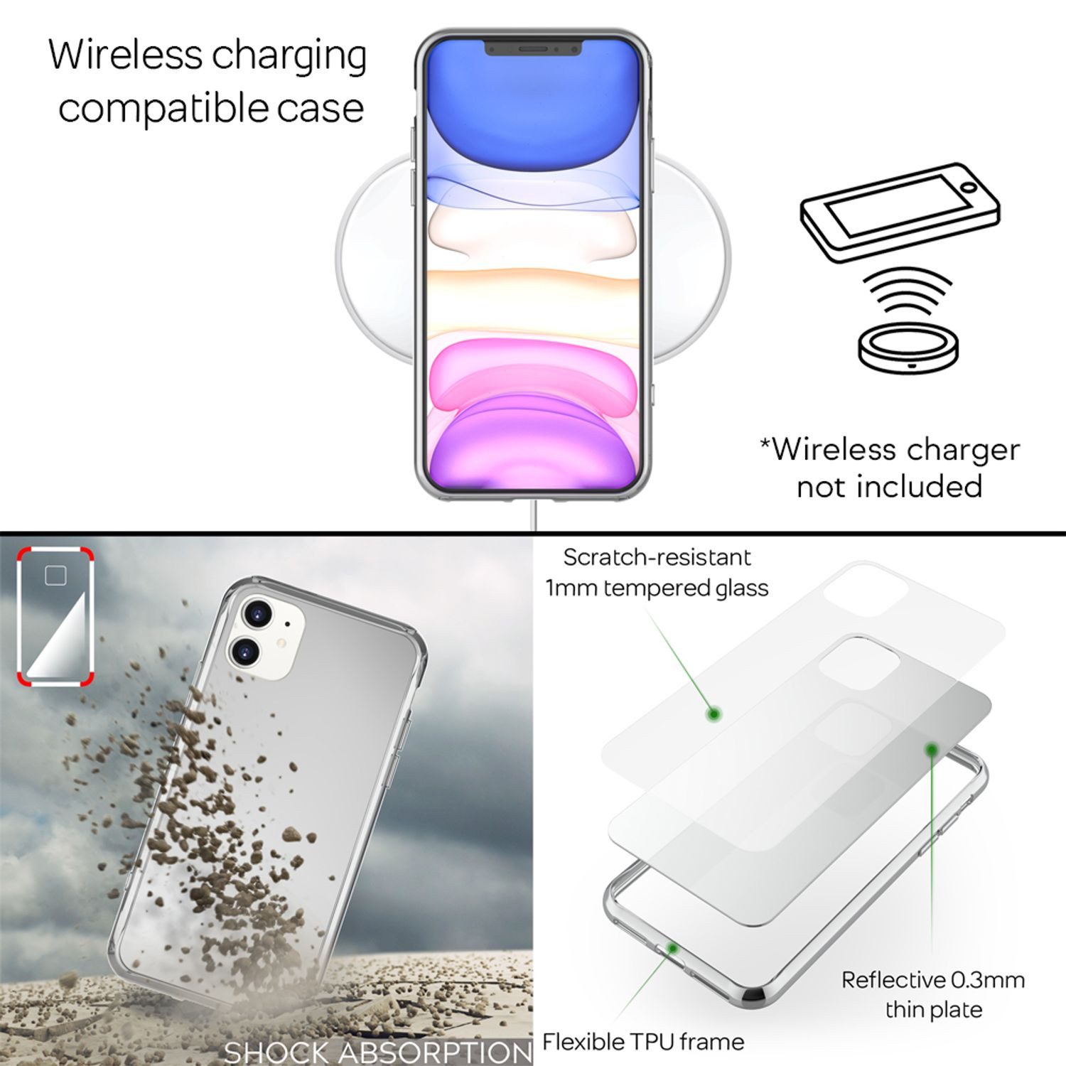 Nalia Smartphone-Hülle Apple iPhone 11 15,5 cm (6,1 Zoll), Spiegel Hartglas Hülle / Klarer Spiegeleffekt / Tempered Glass Cover