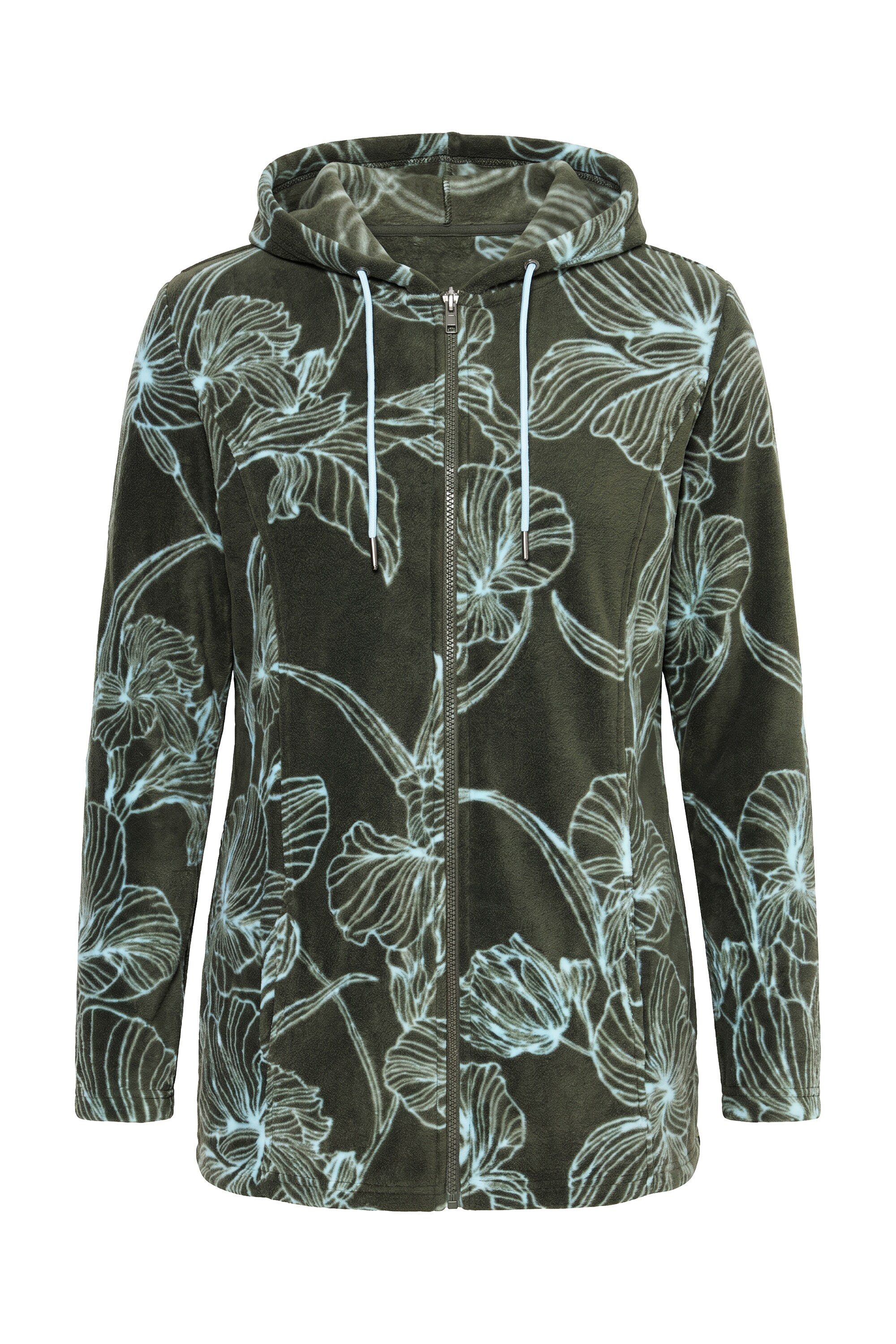 Ulla Popken Sweatjacke Fleecejacke Blütenmuster Kapuze Langarm – Bild 2 von 4
