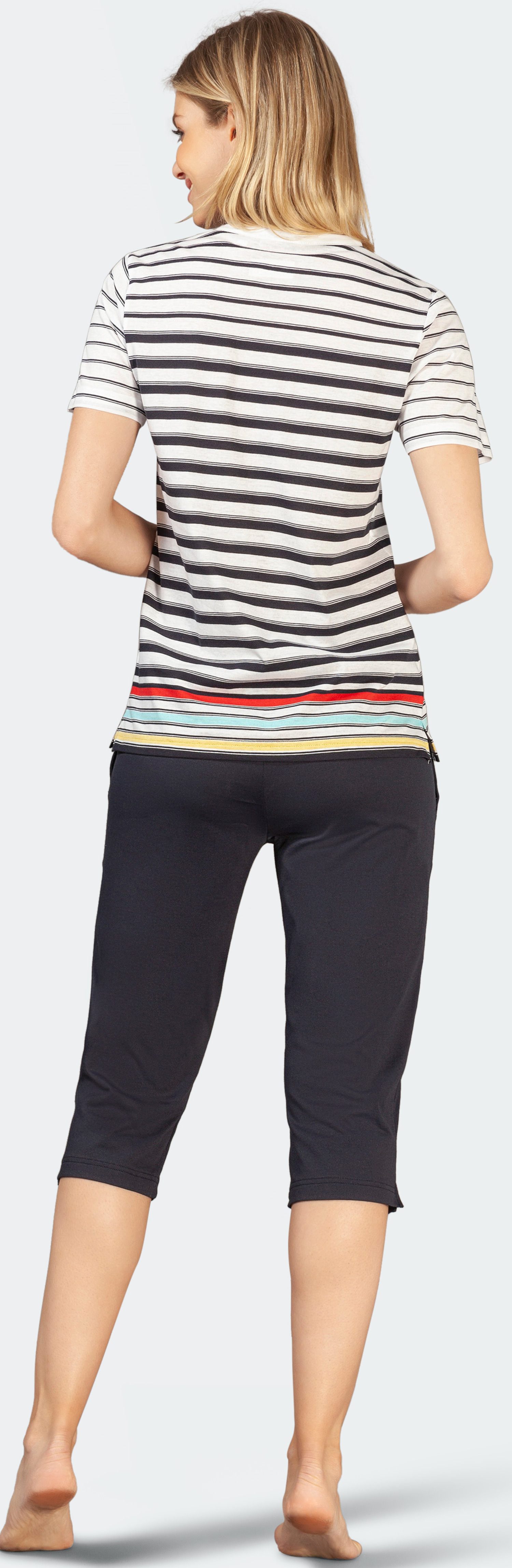 Hajo Capri-Pyjama Damen Schlafanzug Caprihose (2 tlg) Modisches Design