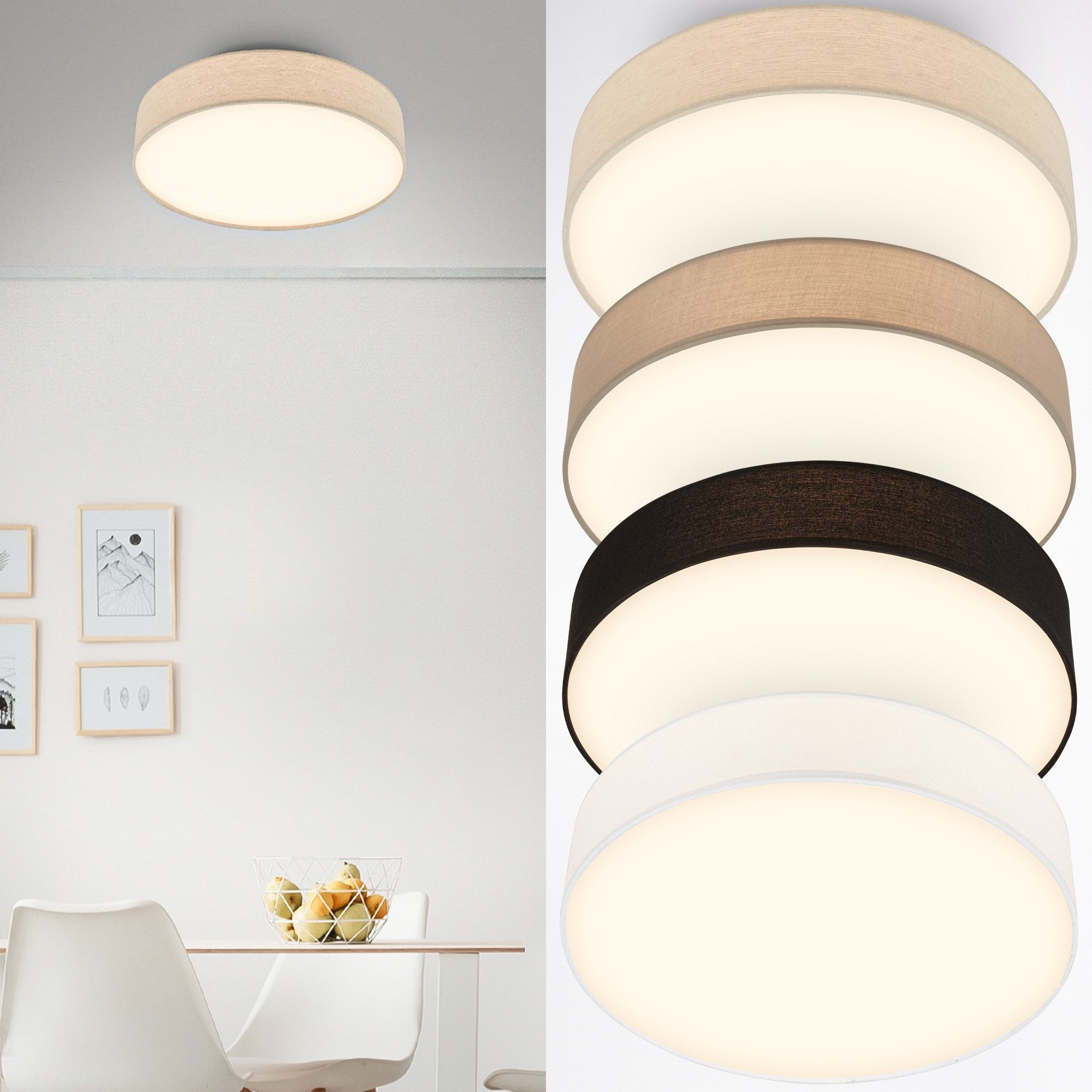 Briloner Leuchten LED Deckenleuchte Stoff-Deckenlampe Textillampe Stoffschirm Wohnzimmer Schlafzimmer, LED fest integriert, 3000K, 30/38x10,5 cm, Wohnzimmer, Schlafzimmer, Flur, Küche