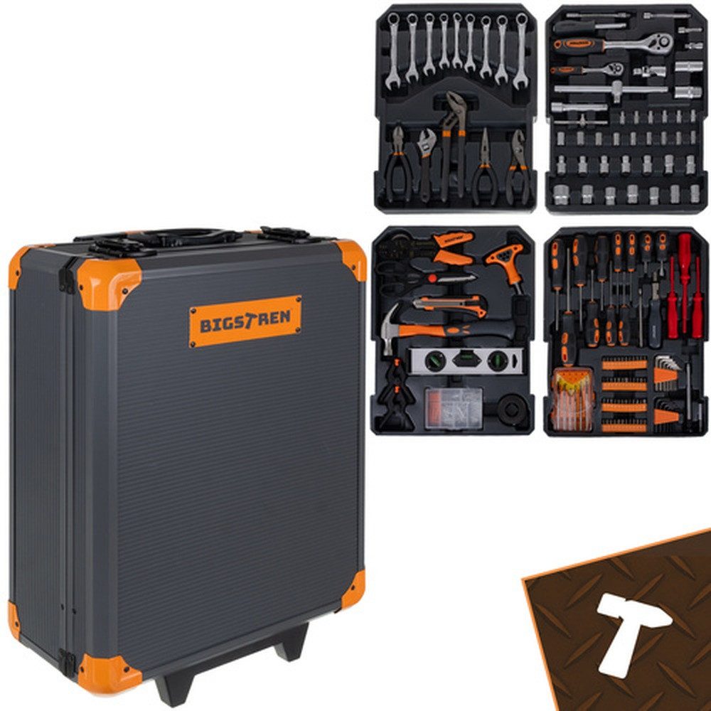 BIGSTREN Werkzeugkoffer Werkzeugtrolley Werkzeugkoffer (Spar-Set, 1000 St., 50x37x20 cm robust), 1000 Teile, Aluminiumkoffer, Rollen, abschließbar