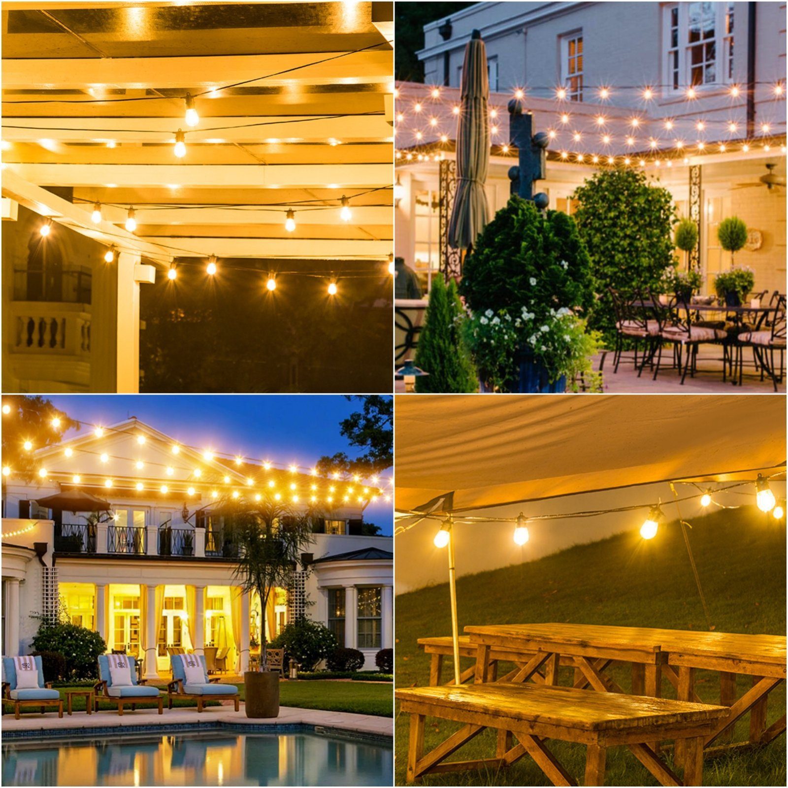 Quntis Lichterkette outdoor strom 16/31m led lichterkette für außen erweiterbare, lichtkette terasse Balkonlampen Gartenlampen biergarten lichterketten
