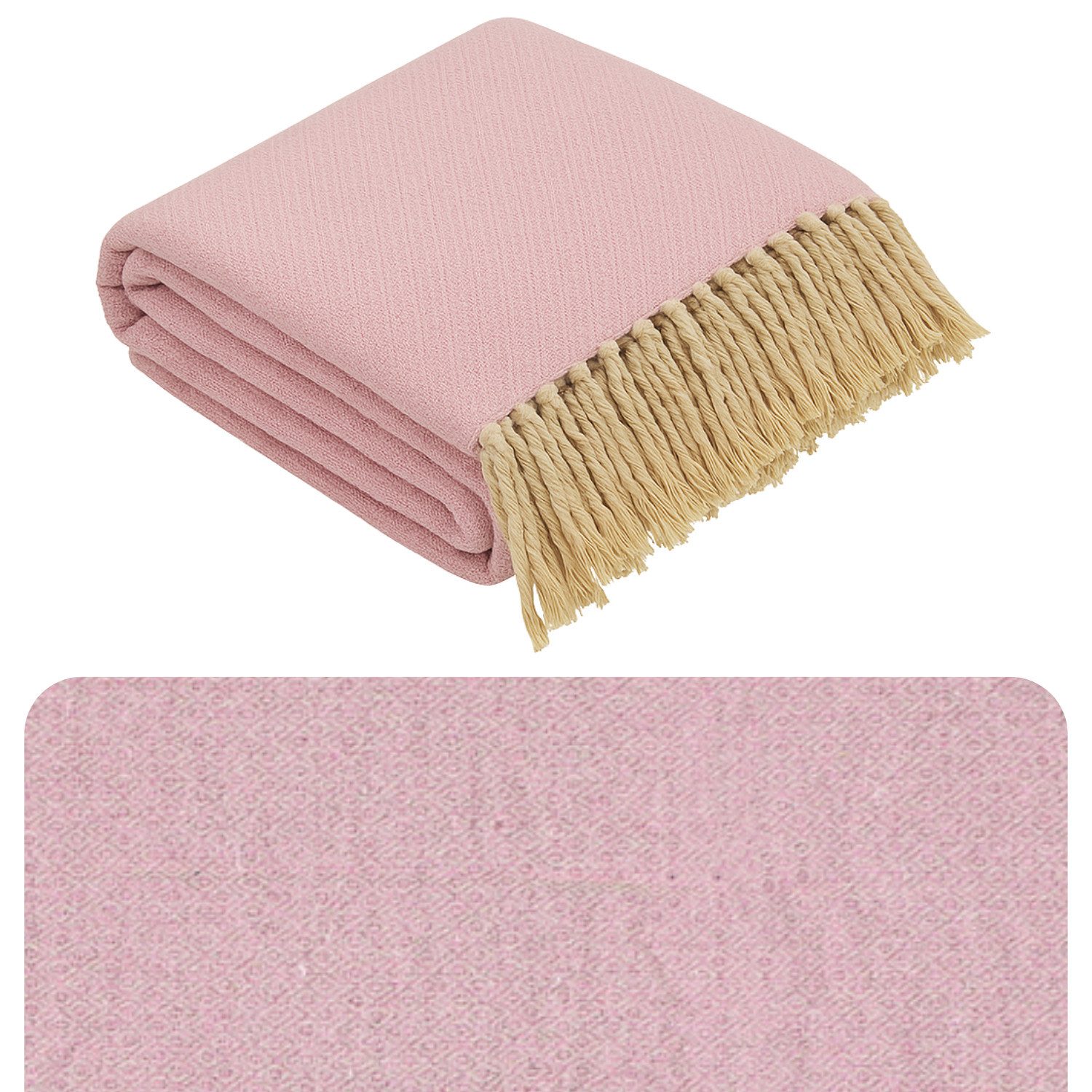 Marrakesch Orient & Mediterran Interior Tagesdecke Handgefertigte Boho-Tagesdecke Calix aus Baumwolle in Pink 150 cm