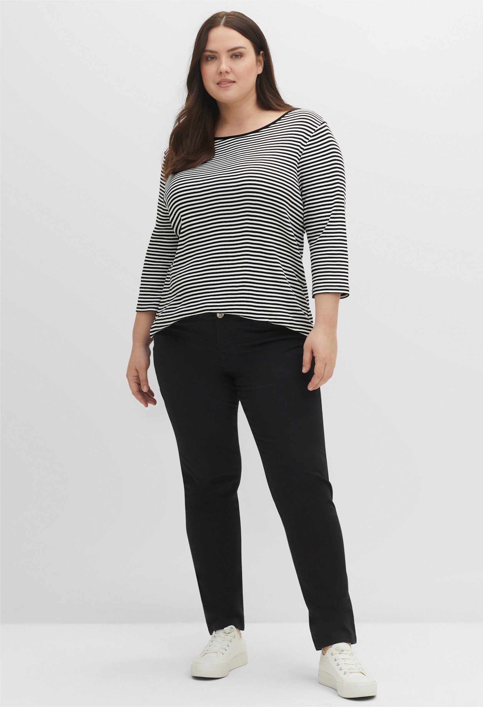 Sheego T-Shirt Ringelshirt . aus Rippware mit garngefärbten Ringeln günstig online kaufen