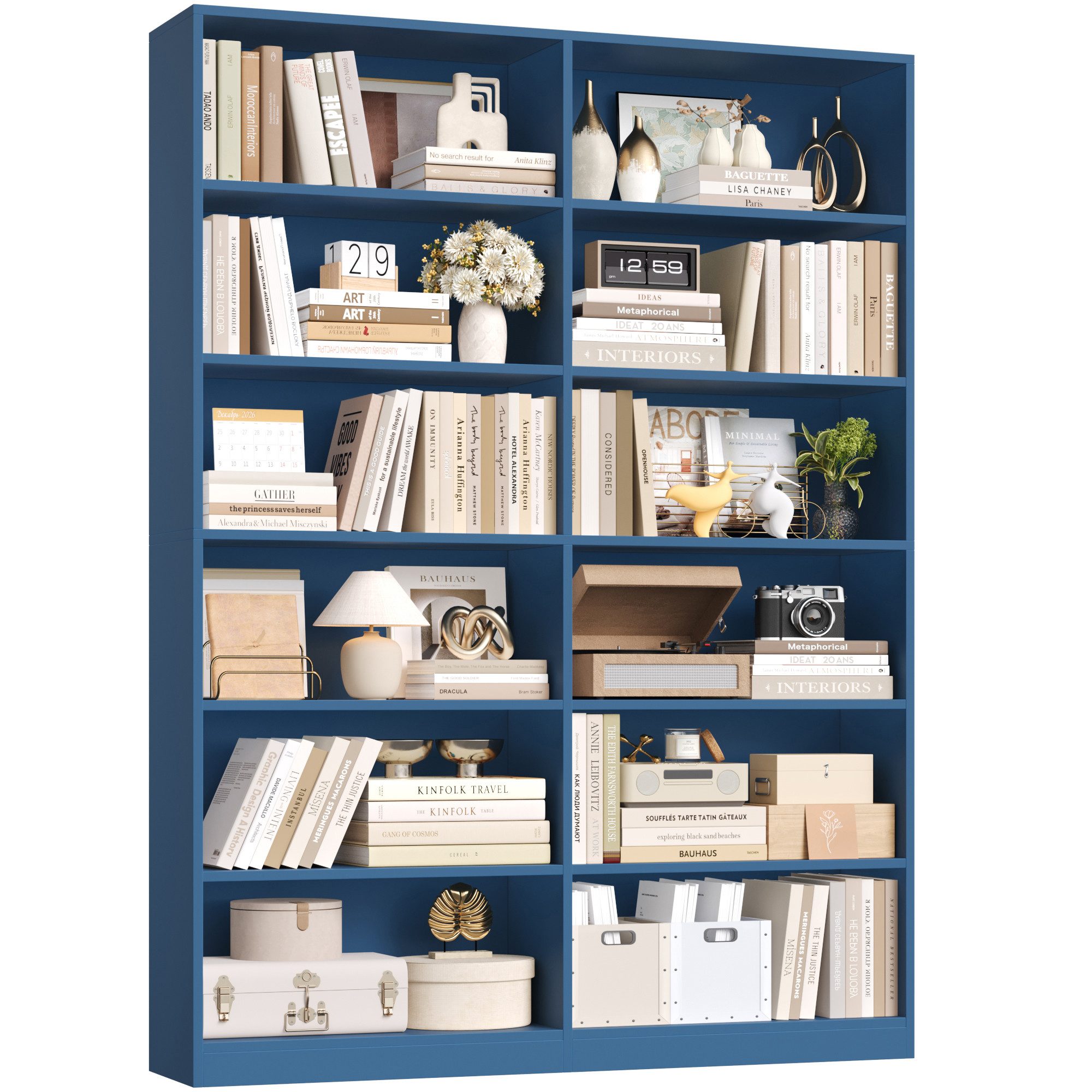 Homfa Bücherregal 188,7cm Standregal Büroregal Raumteiler, mit 12 Fächern, Holz, 120x30x188,7cm, Blau