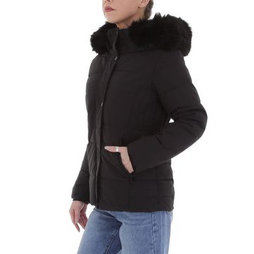 Ital-Design Steppjacke Damen Freizeit Kapuze (abnehmbar) Gefüttert Winterjacke in Schwarz