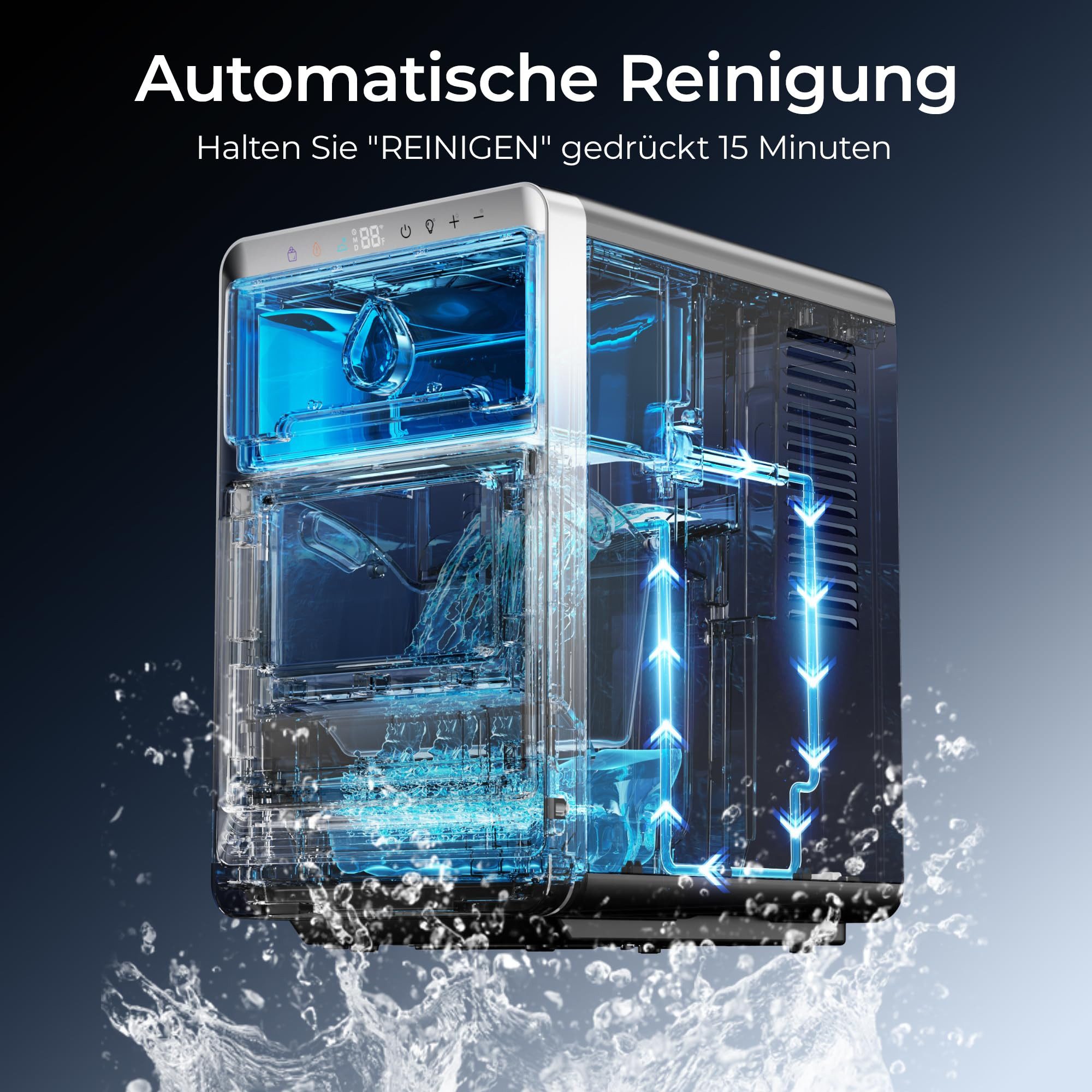 EUHOMY Eiswürfelmaschine Tragbarer Crescent-Eiswuerfelmaschine, 1600 Eis/Tag, Selbstreinigung, 1600 Stück/Tag, fertig in 12 Minuten, automatische Tiefenreinigun – Bild 4 von 5