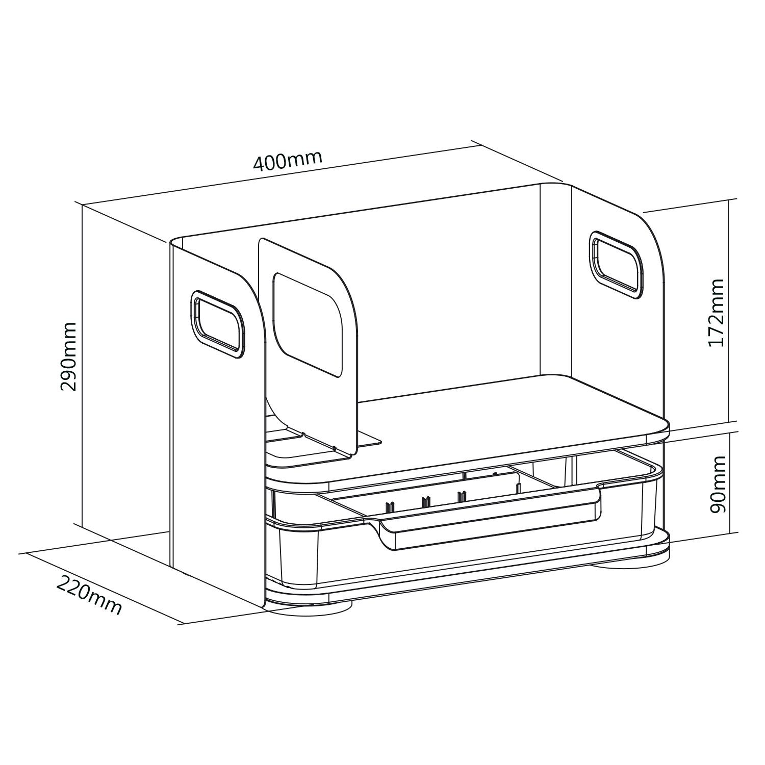 Fächer-Schublade ER-440, Buchstütze; mit und Organizer Ablage Kratzer-Schutzauflage Ergo Office