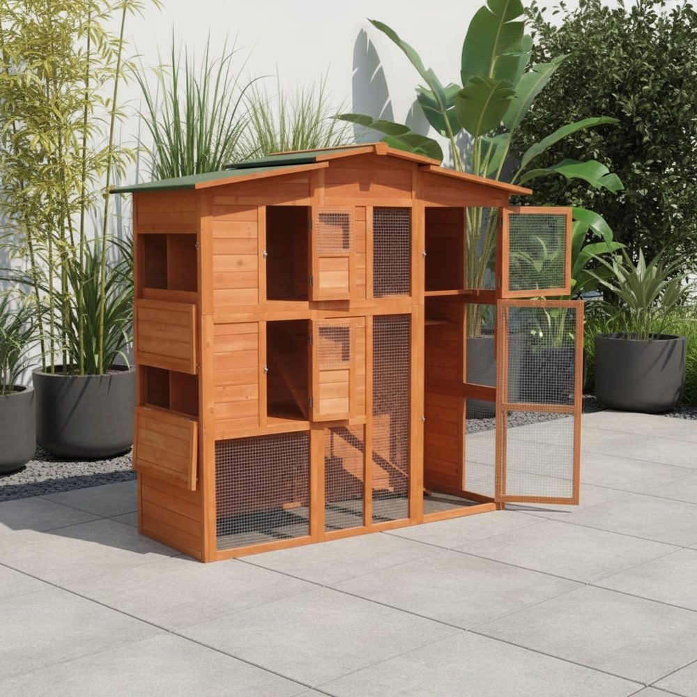 Feel2Home Kleintierkäfig Hühnerstall Hasenstall Kaninchenstall Freilauf Holz Käfig Stall Käfig