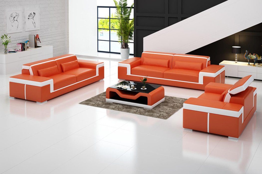 JVmoebel Sofa Schwarze Couchgarnitur 3+1+1 Moderne Sofas Polstermöbel Design Neu, Made in Europe Orange